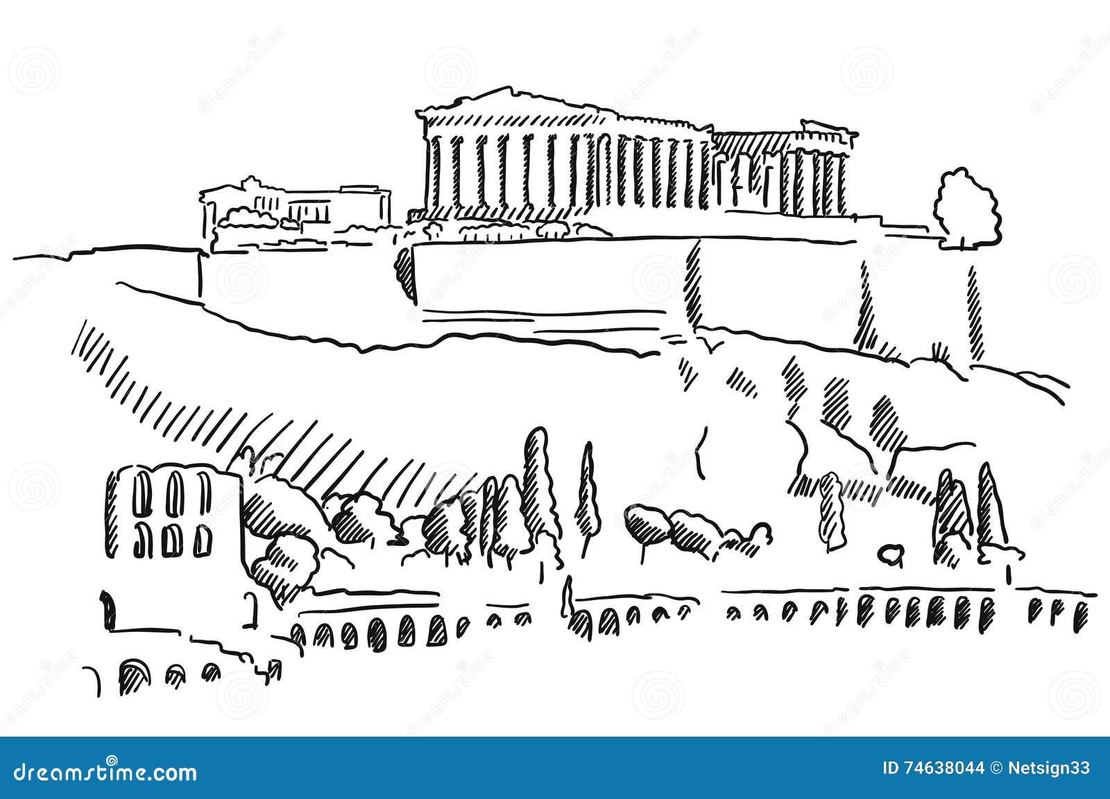 Hand Sketch the Athenian Acropolis Stock Vector - Illustration of acropolis,  temple: 59299652
