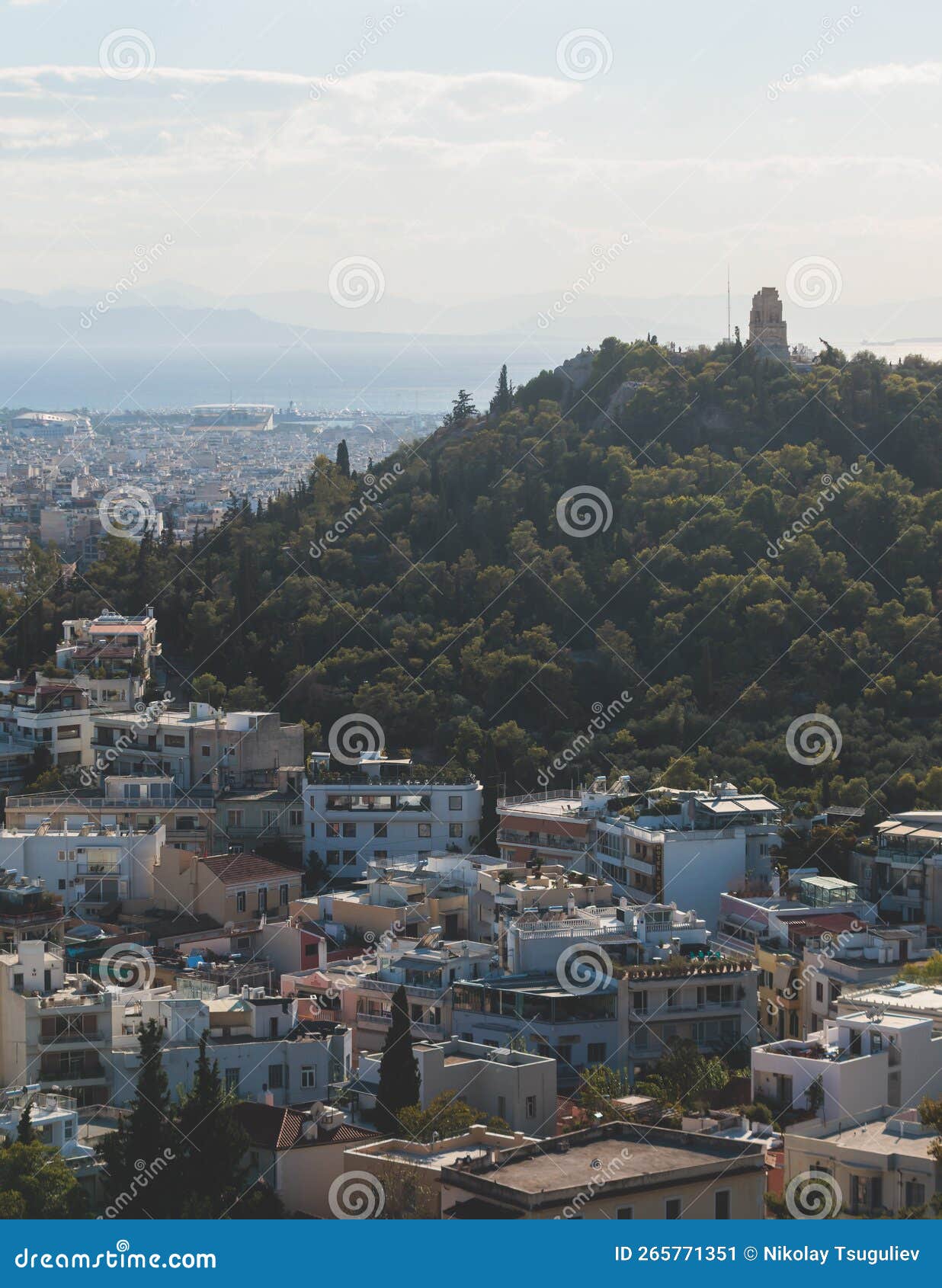 athens, attica, beautiful super-wide angle view of athens city, greece, mount lycabettus, mountains and scenery beyond the city,
