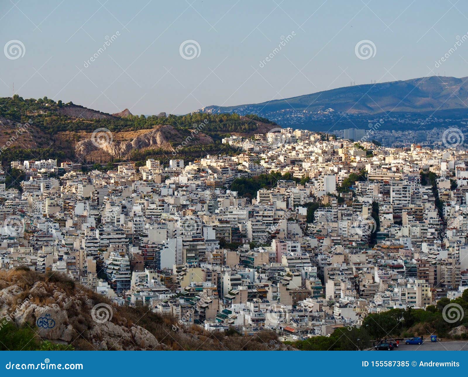 Athens Cityscape of White Buildings on Hillside Stock Image Image of
