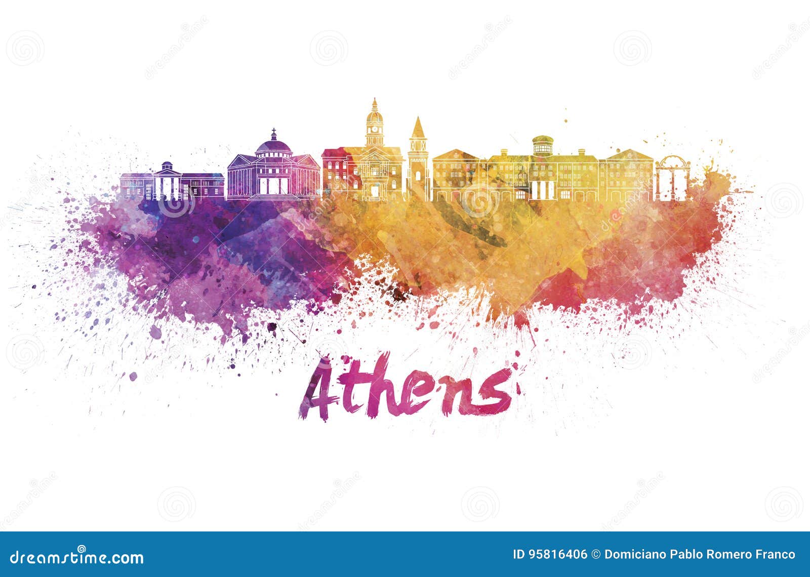 Athens GA Skyline in Watercolor Stock Illustration Illustration of