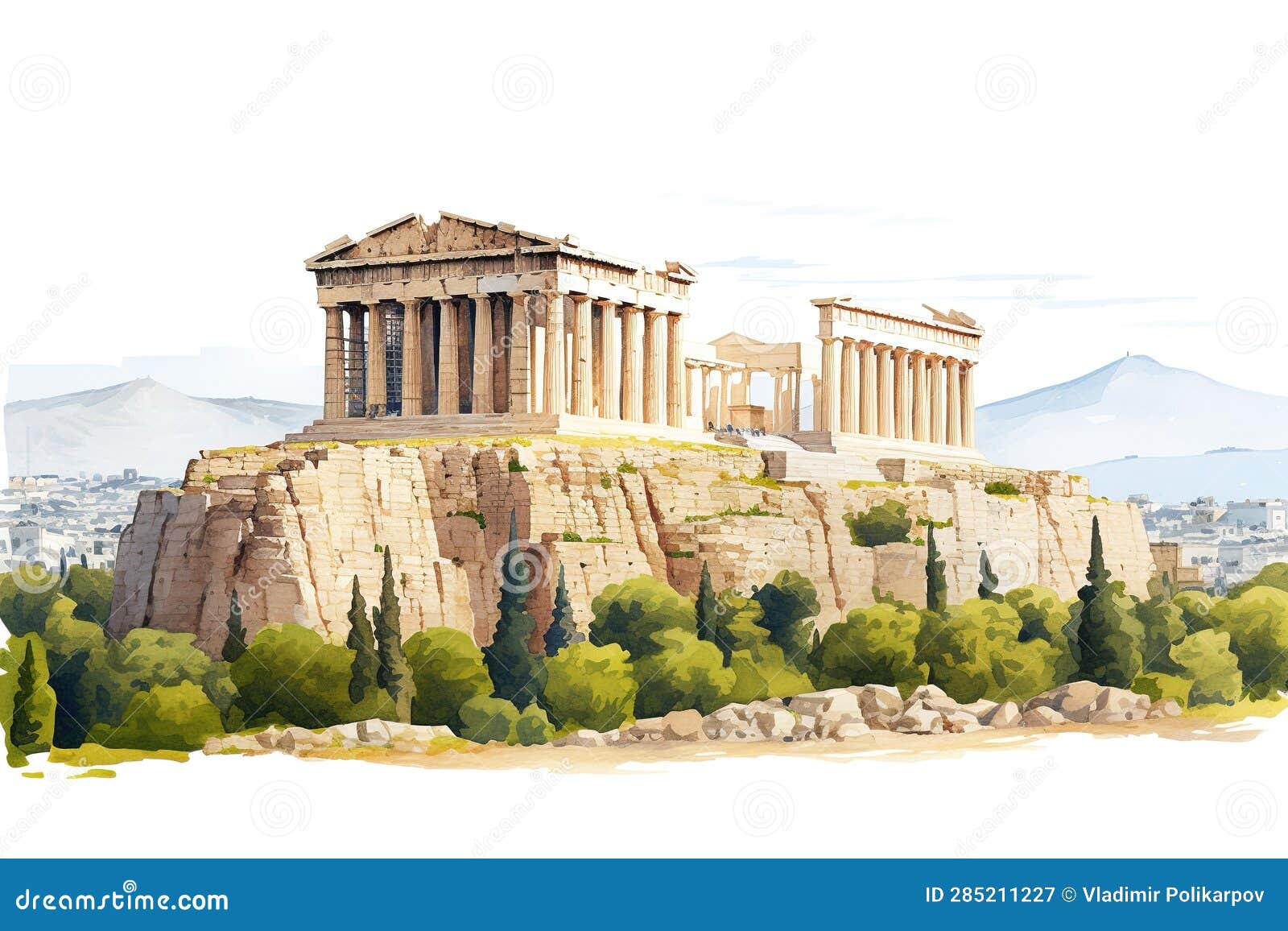 Athens Greece Isolated on White Background Clipart Stock Illustration