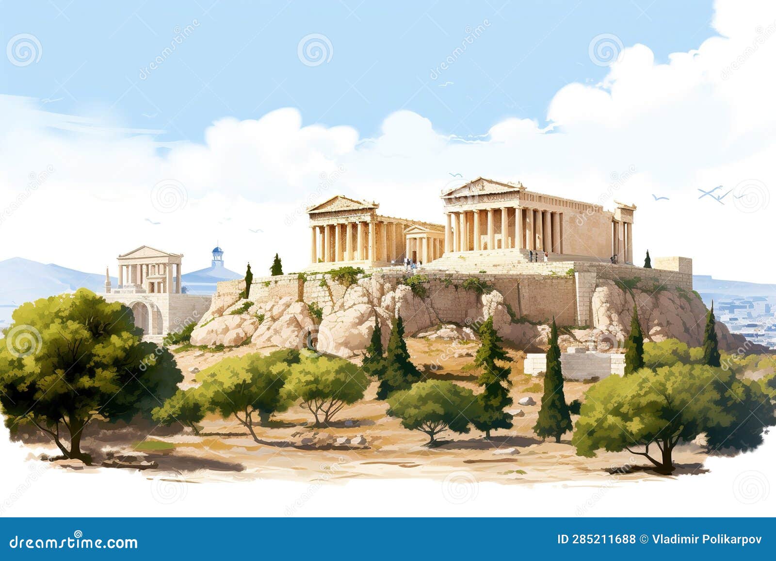 Athens Greece Isolated on White Background Clipart Stock Illustration ...