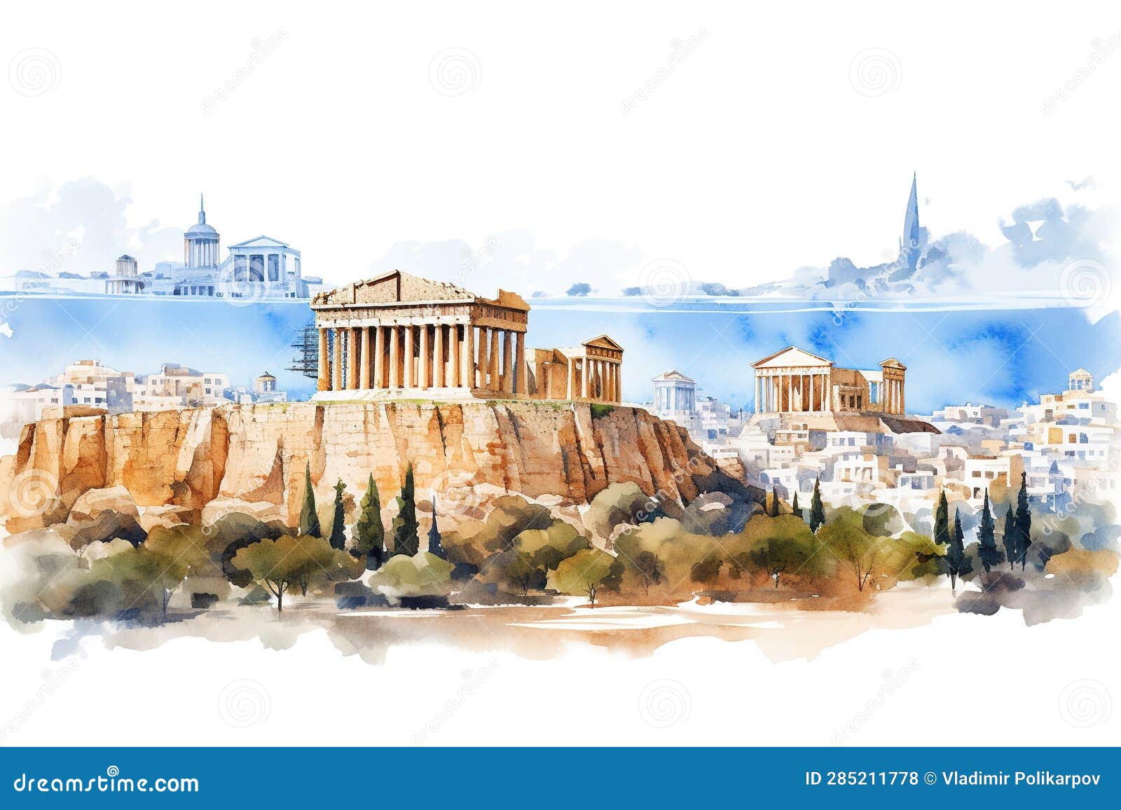 Athens Greece Isolated on White Background Clipart Stock Illustration