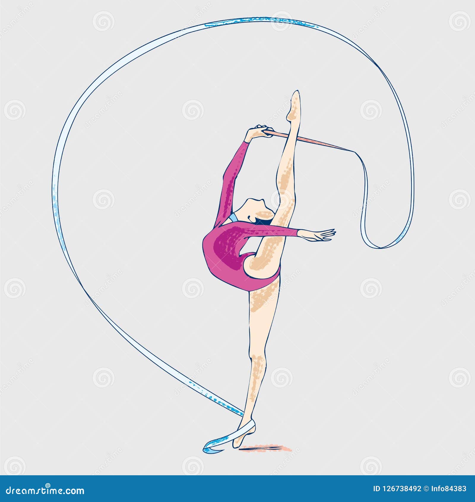 gymnaste avec ruban. rythmique gymnastique. vecteur dessin