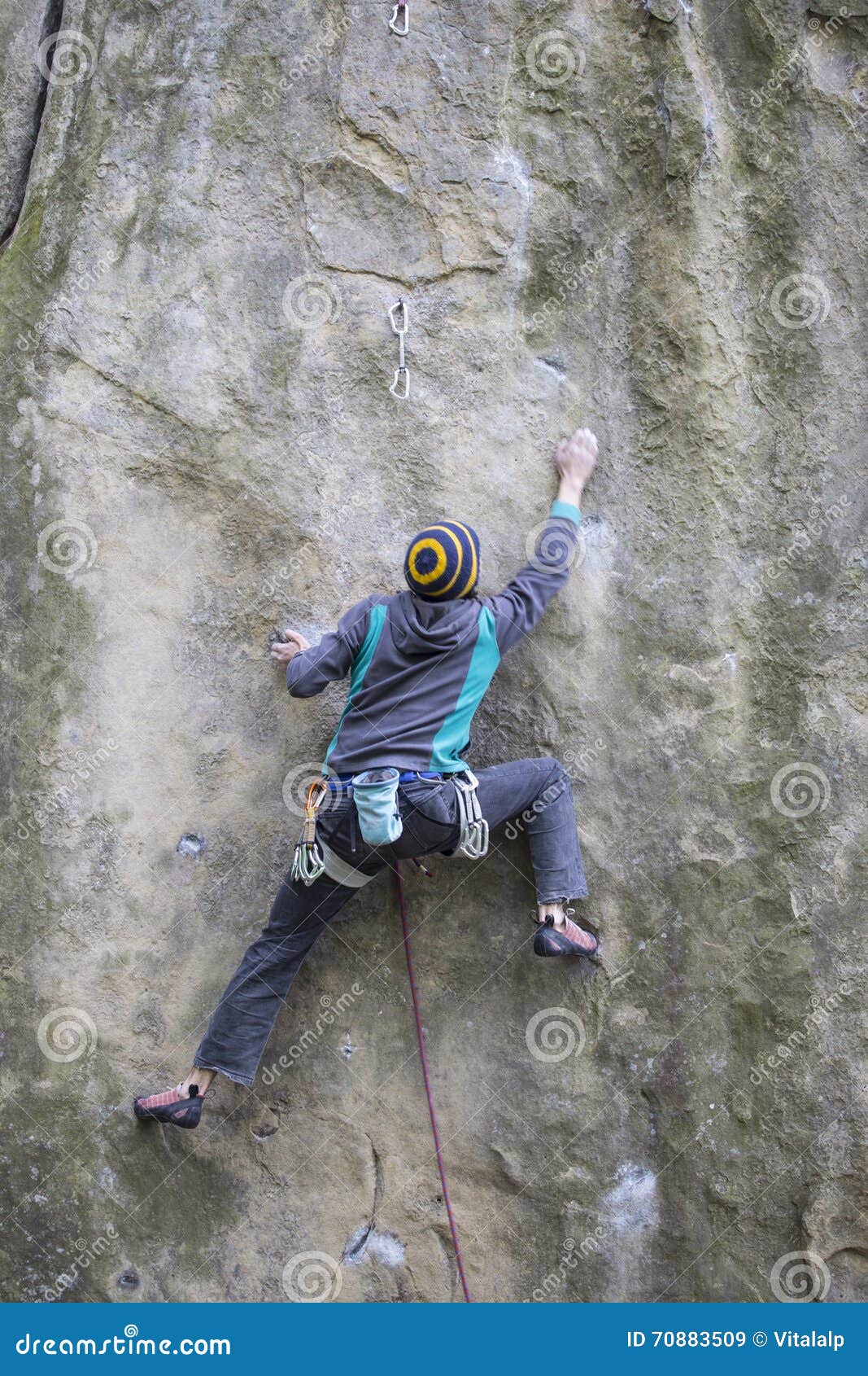 Athlete Climbs on Rock with Rope. Stock Image Image of exercise