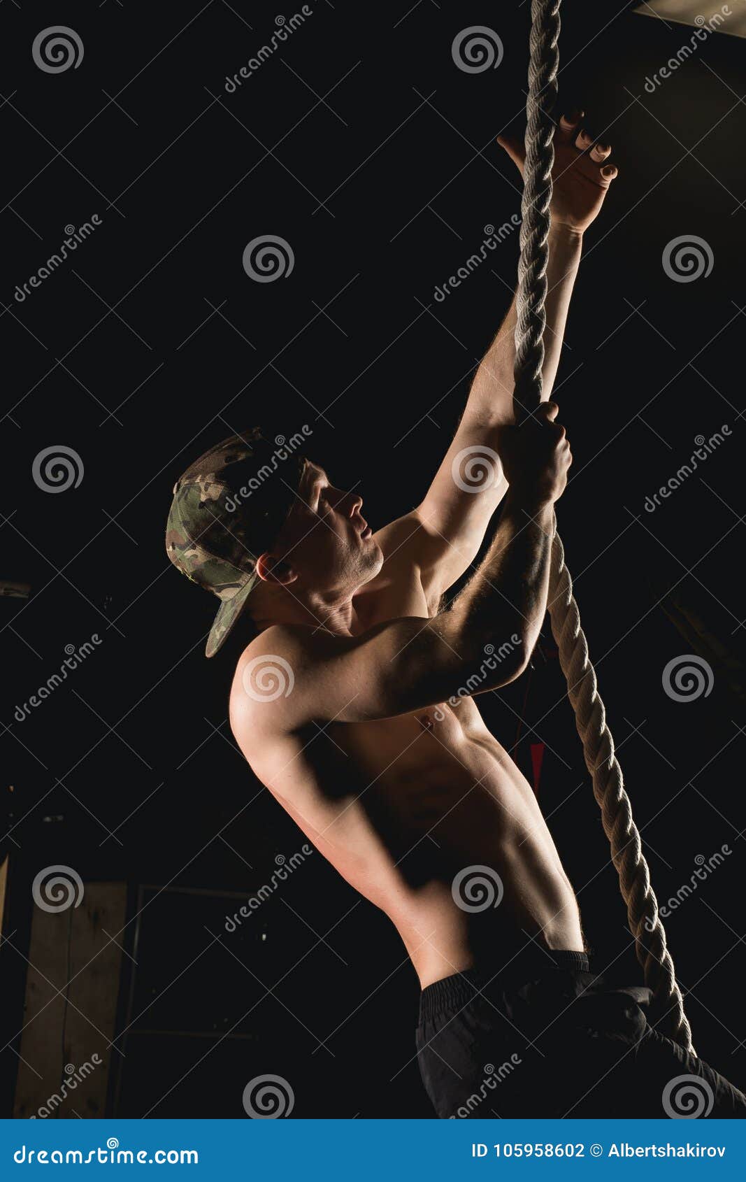 Athlete Doing Fitness Rope Climb Exercise in Fitness Gym Workout Stock  Photo - Image of body, male: 105958602