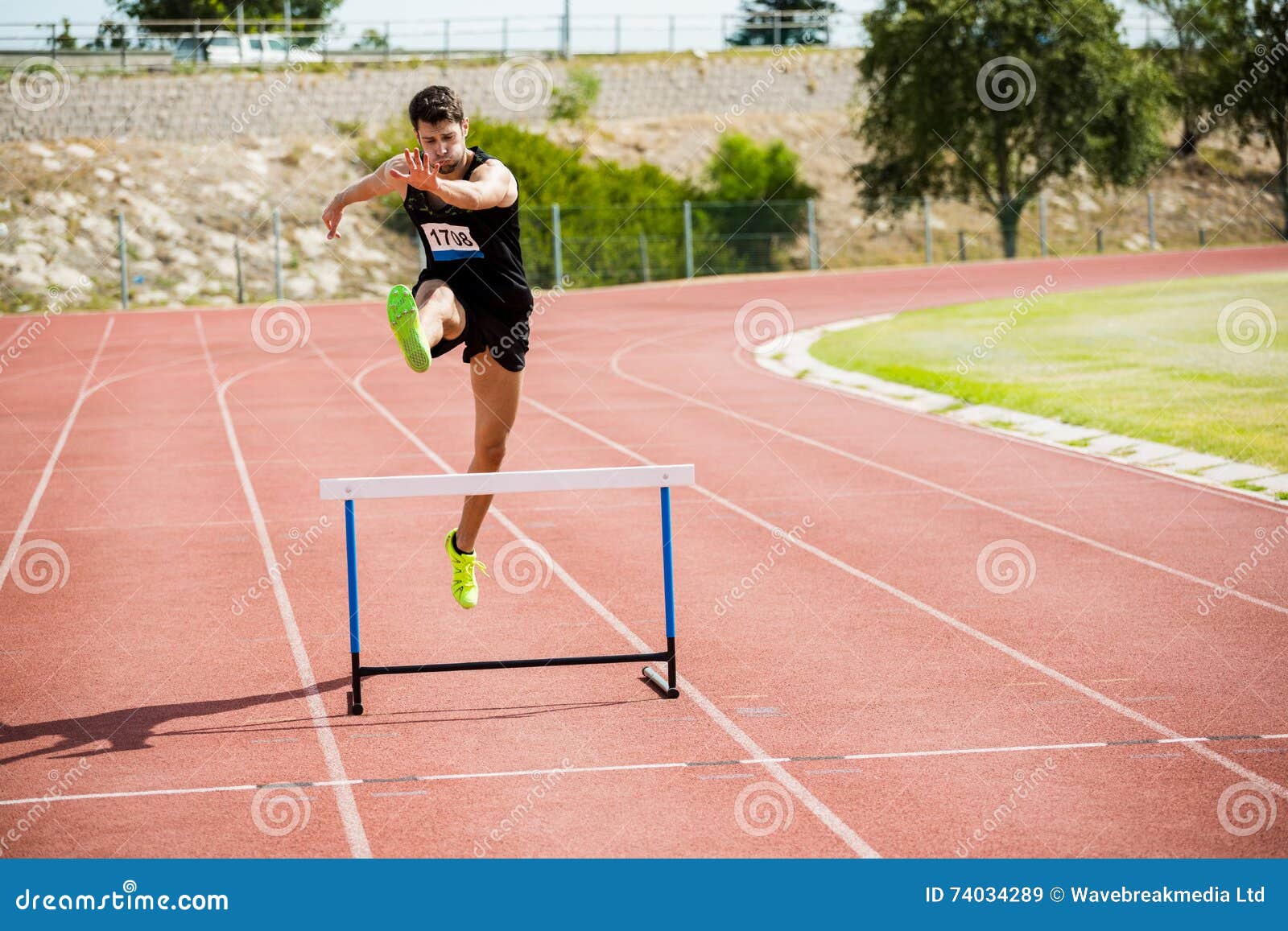 Athlete Jumping Above the Hurdle Stock Image Image of caucasian