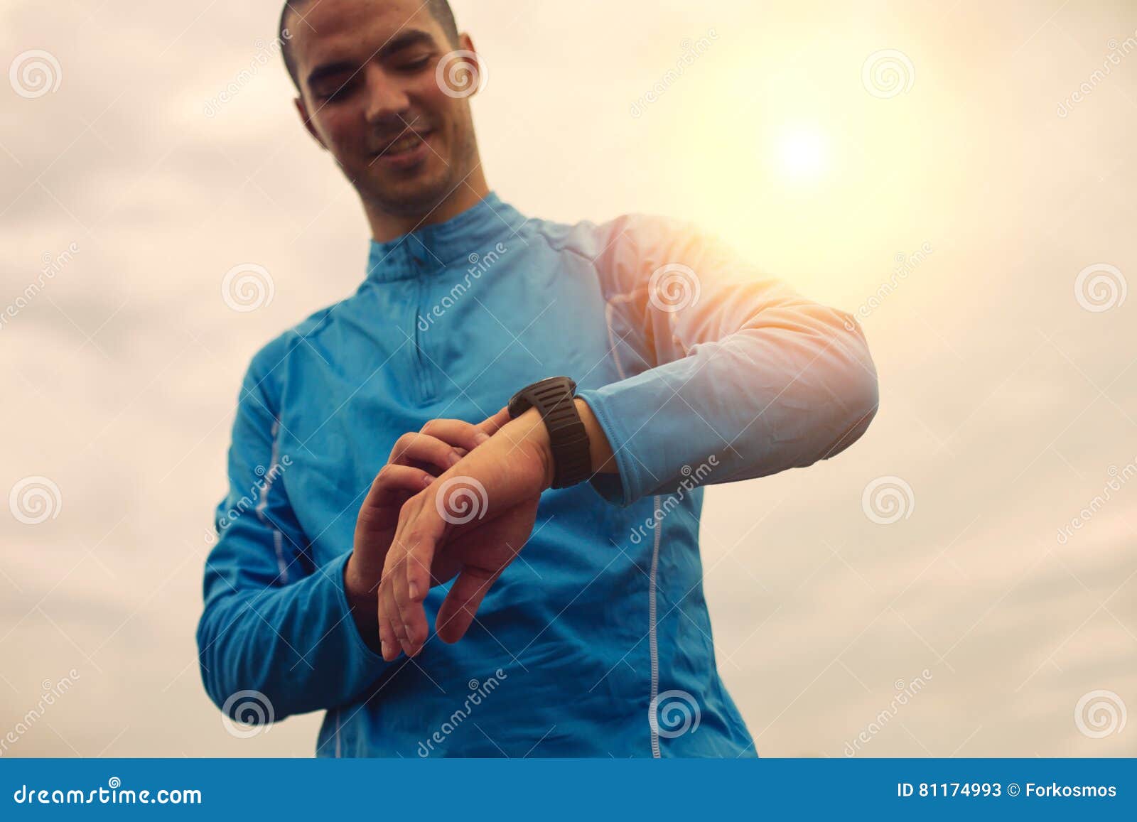 Athlete is Looking at Smart Watch Stock Image - Image of fitness, effect: 81174993