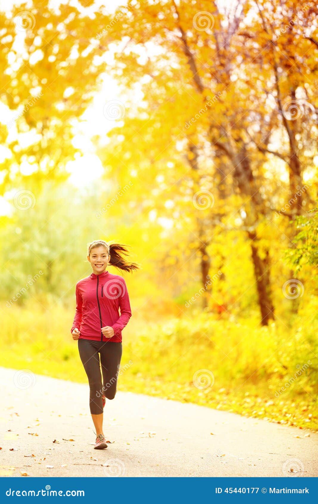 Athlete Runner Woman Running in Fall Autumn Forest Stock Image - Image ...