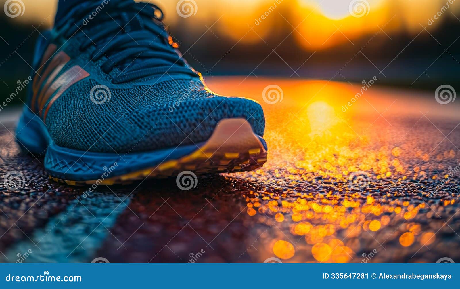 athlete running on track at sunset showcasing vibrant sneakers