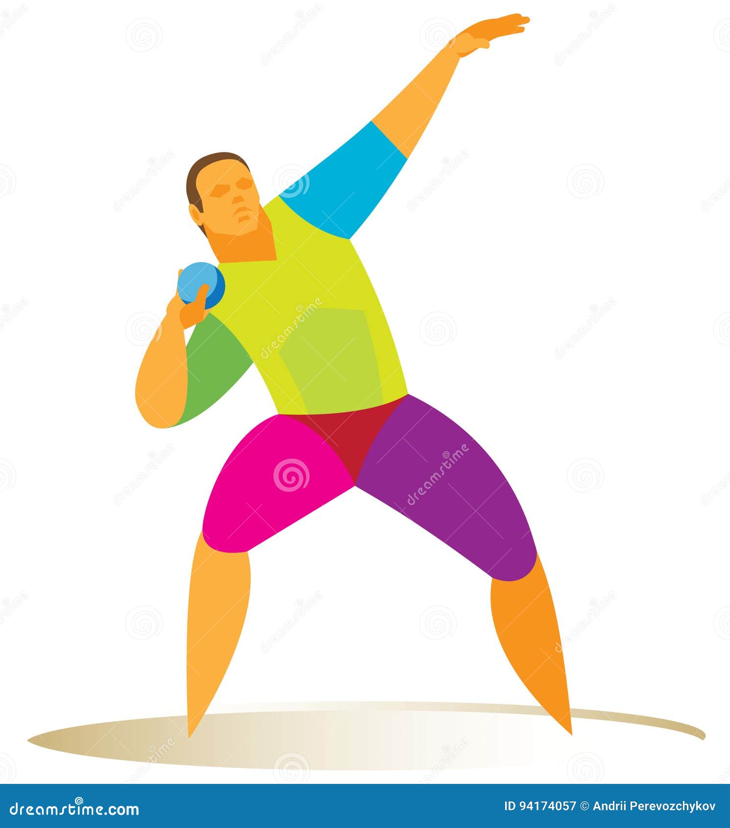 Athlete Shot Put Throw Retro Vector Illustration