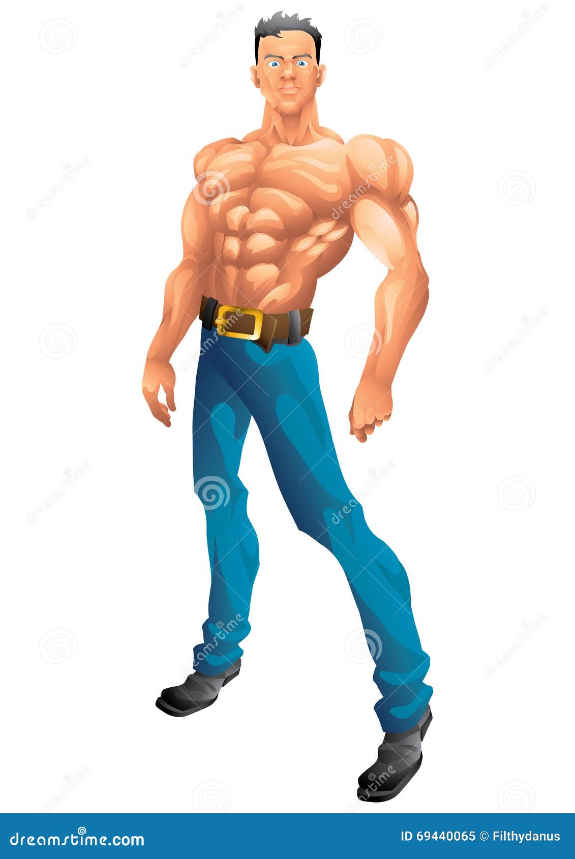 Athletic Guy Character Design Posing, Jeans Stock Vector - Illustration ...