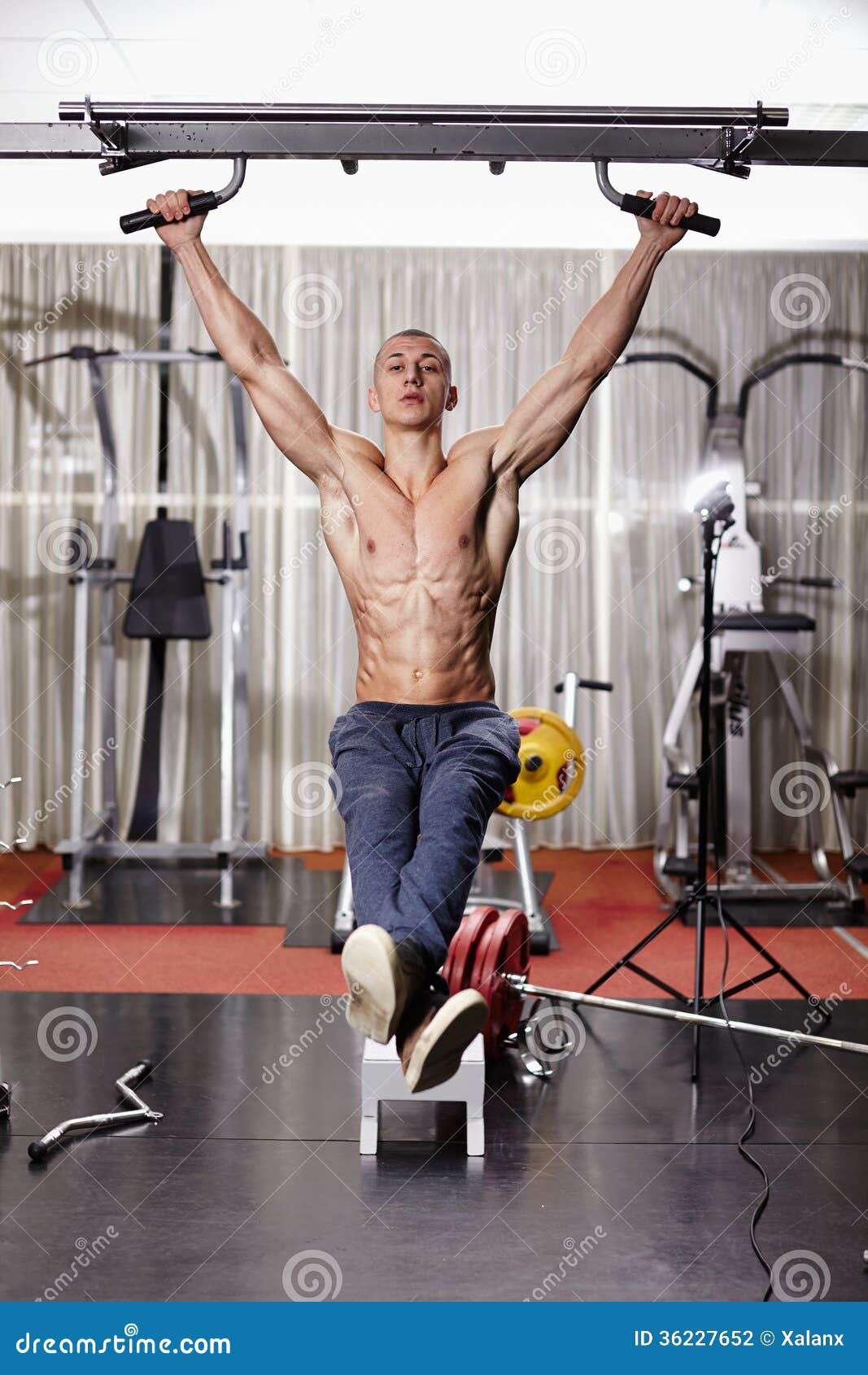 Athletic Man Doing Hanging Legs Raise Stock Photo Image of