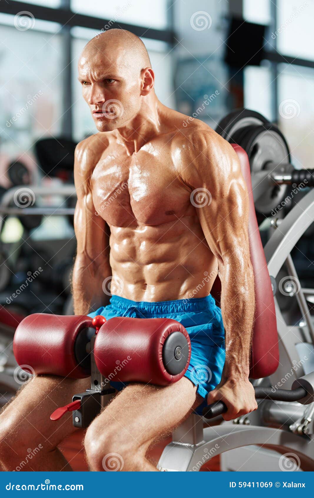 Athletic Man Doing Triceps Workout Stock Image Image of indoors