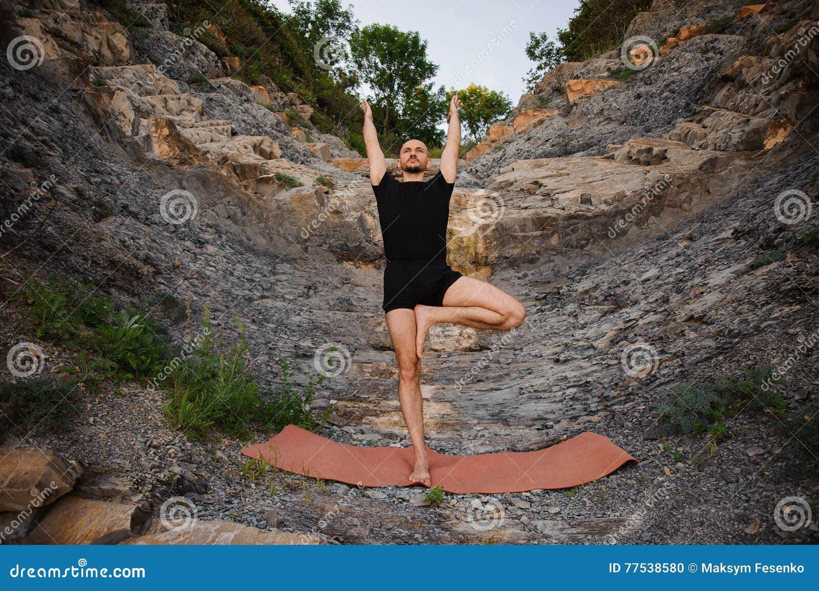 Athletic Man Doing Yoga on the Rocks Stock Photo Image of posture