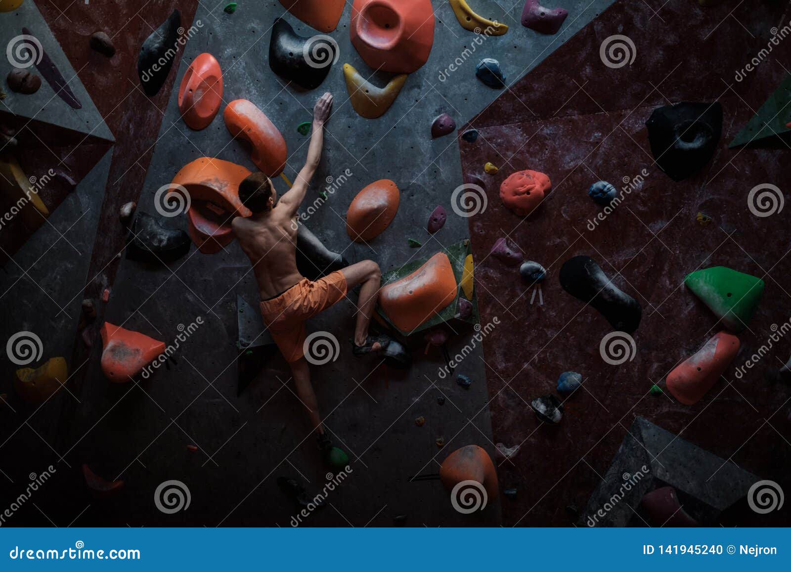 Athletic Man Practicing in a Bouldering Gym Stock Photo Image of