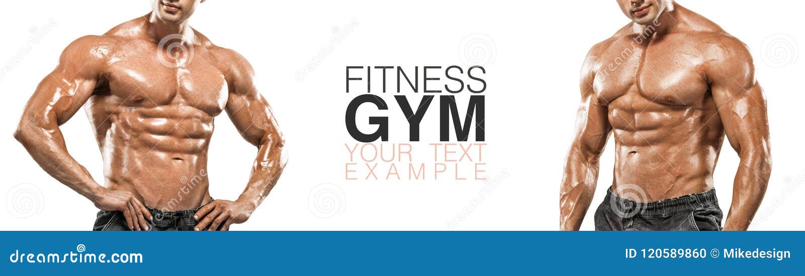 Fitness Banner Or Poster Brutal Strong Muscular Bodybuilder Athletic Man Pumping Up Muscles On White Background Stock Photo Image Of Bodybuilding Lifestyle