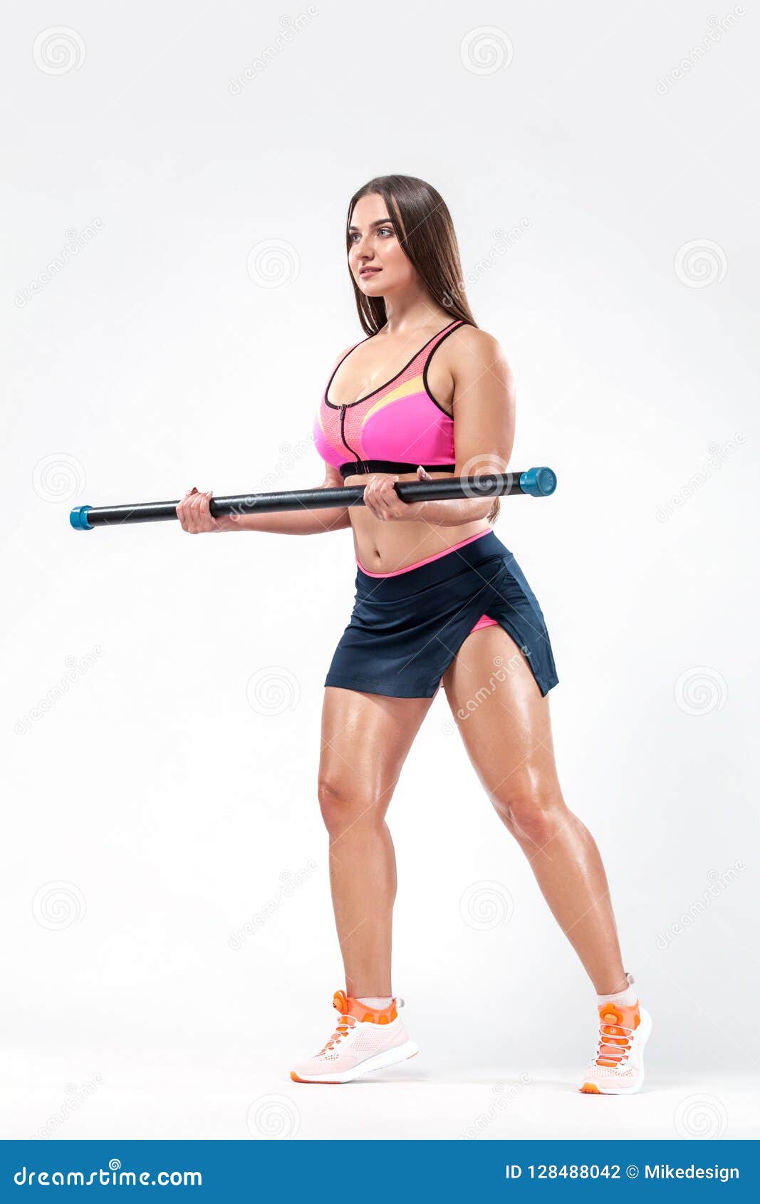 Bliv sammenfiltret Seletøj basketball Size Plus Fitness Sports Woman, Athlete with Strong Fit Body with Body Bar  on White Background. Stock Photo - Image of lifting, body: 128488042