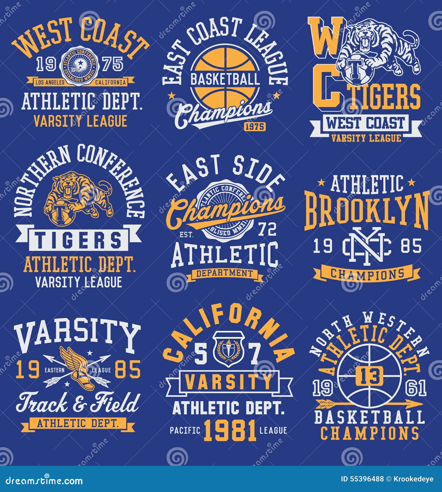 athletic themed graphics, emblems and layout set