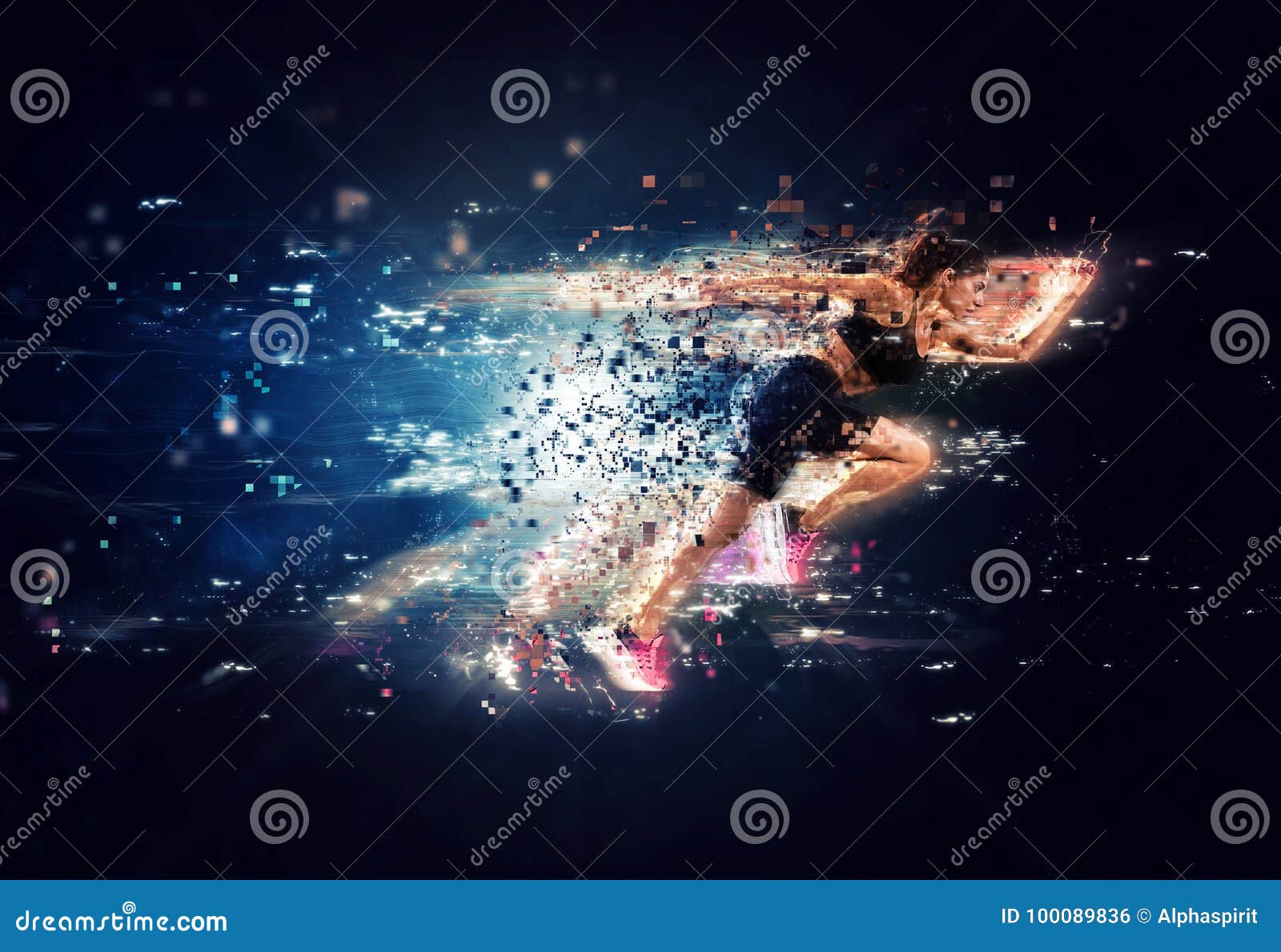 athletic woman fast runner with futuristic effects