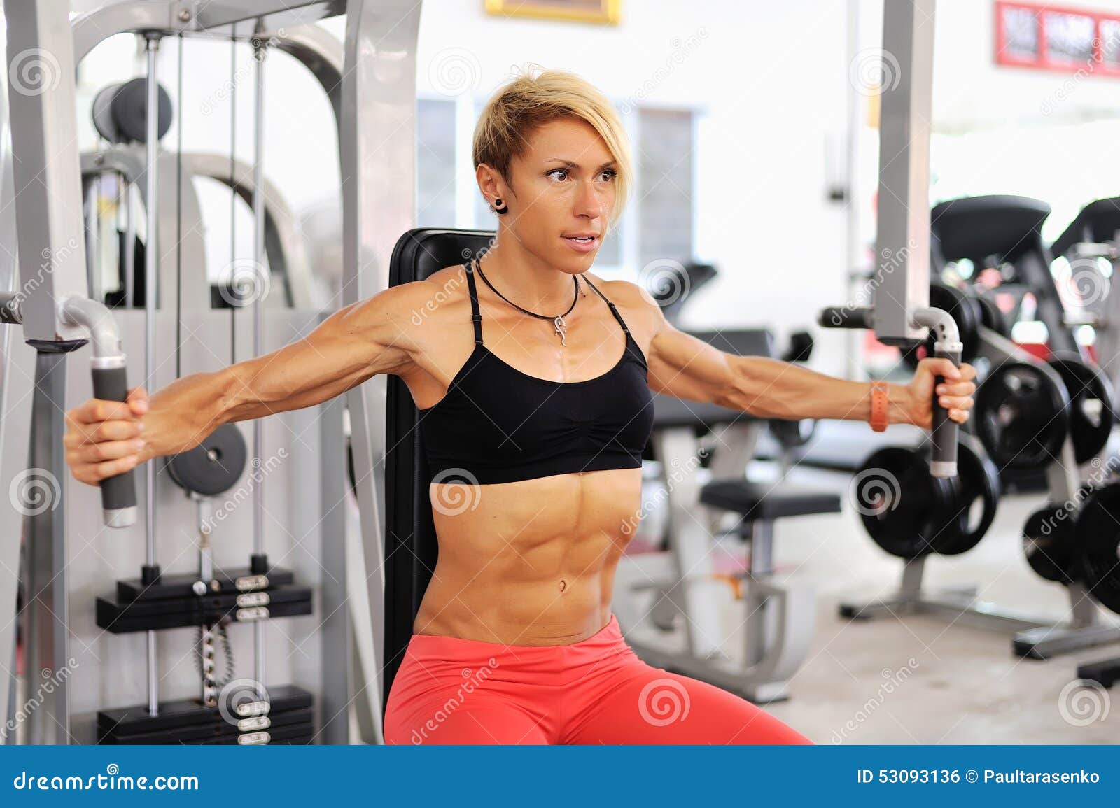 Athletic Women Training Chest on a Simulator at Gym Stock Photo - Image of  muscles, simulator: 53093136