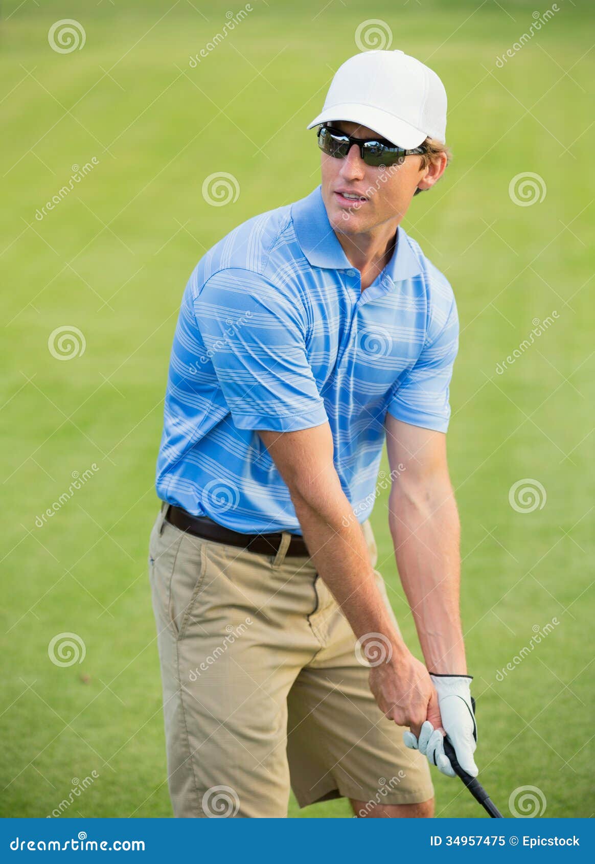 Athletic Young Man Playing Golf Stock Image - Image of nature, back ...