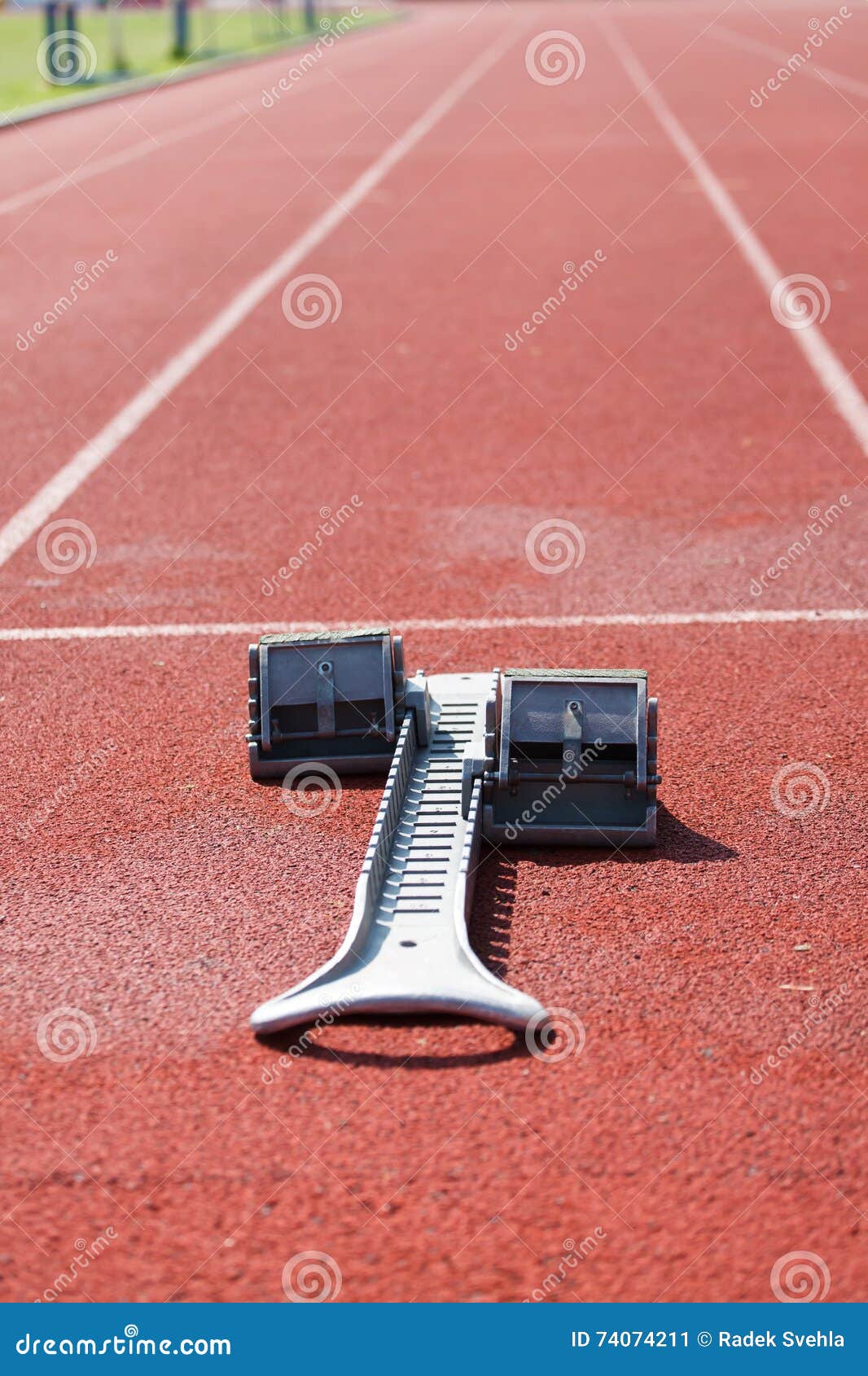 Athletics starting blocks. stock image. Image of action 74074211