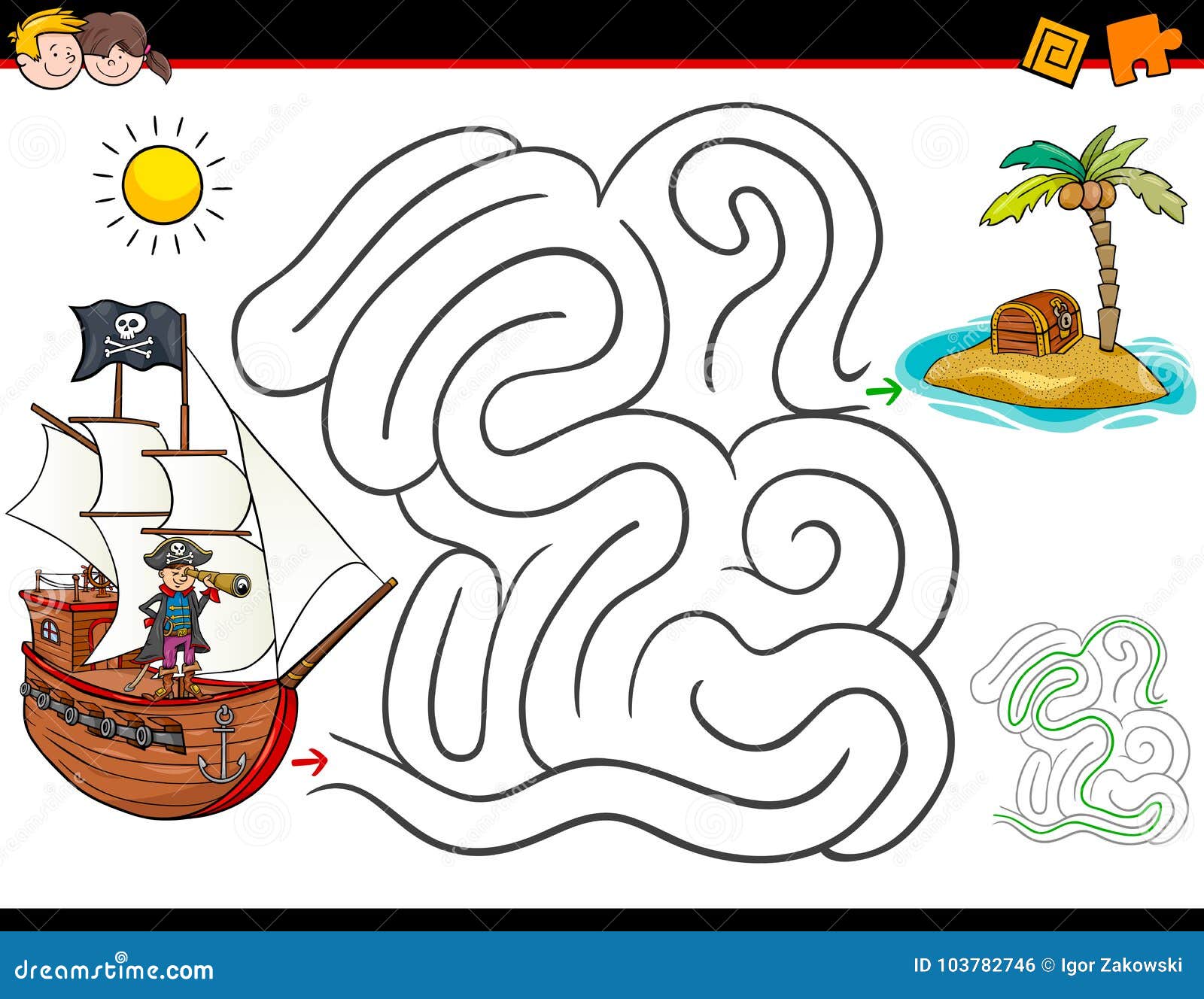 ajude o pirata a chegar ao baú do tesouro. bonito jogo de labirinto  desenhado à mão. labirinto. jogo divertido para a educação infantil.  ilustração vetorial 4258713 Vetor no Vecteezy