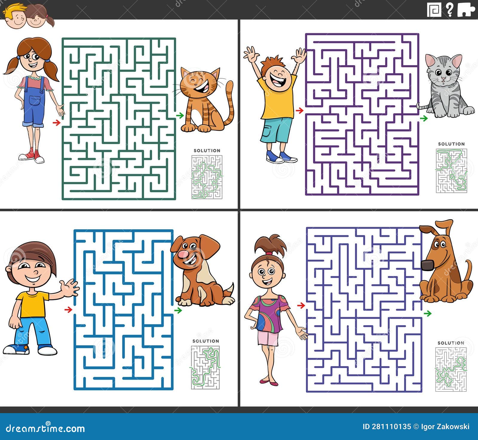 Labirinto Educativo Para Crianças Com Caricaturas. Puzzle