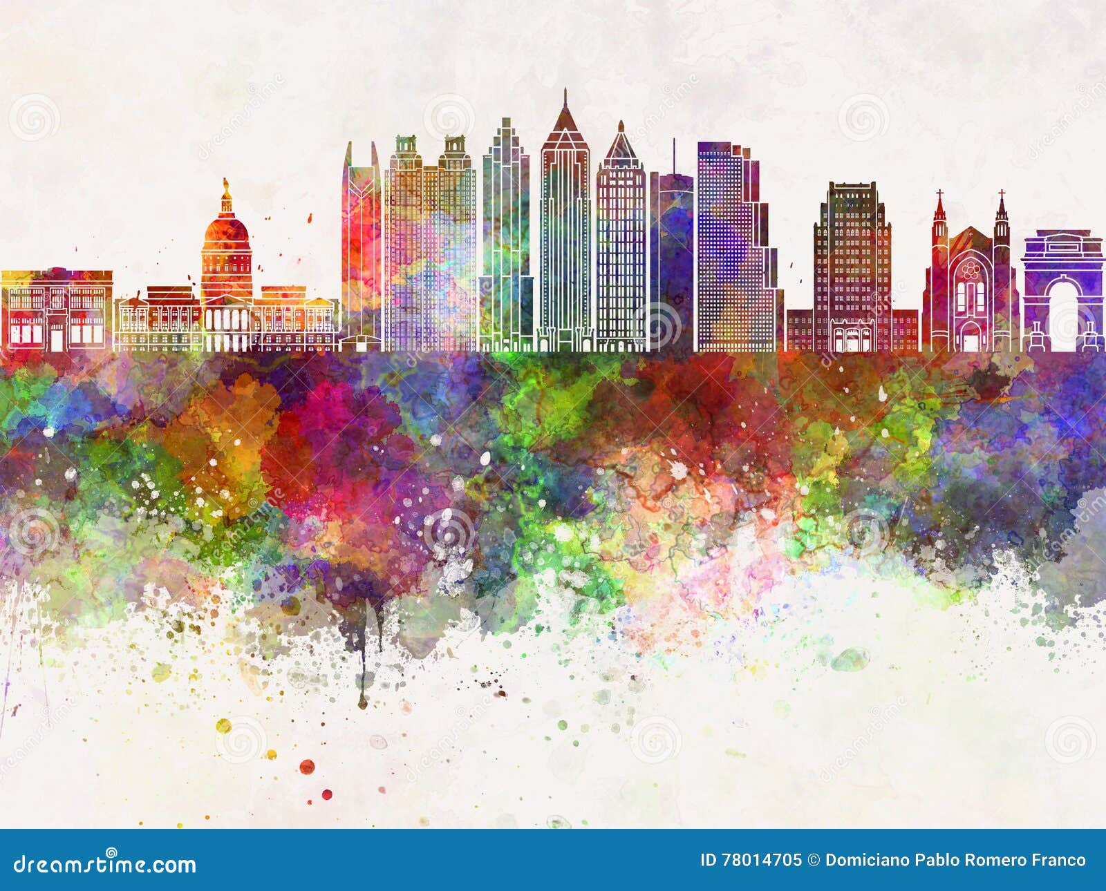 Atlanta V2 Skyline in Watercolor Background Stock Illustration