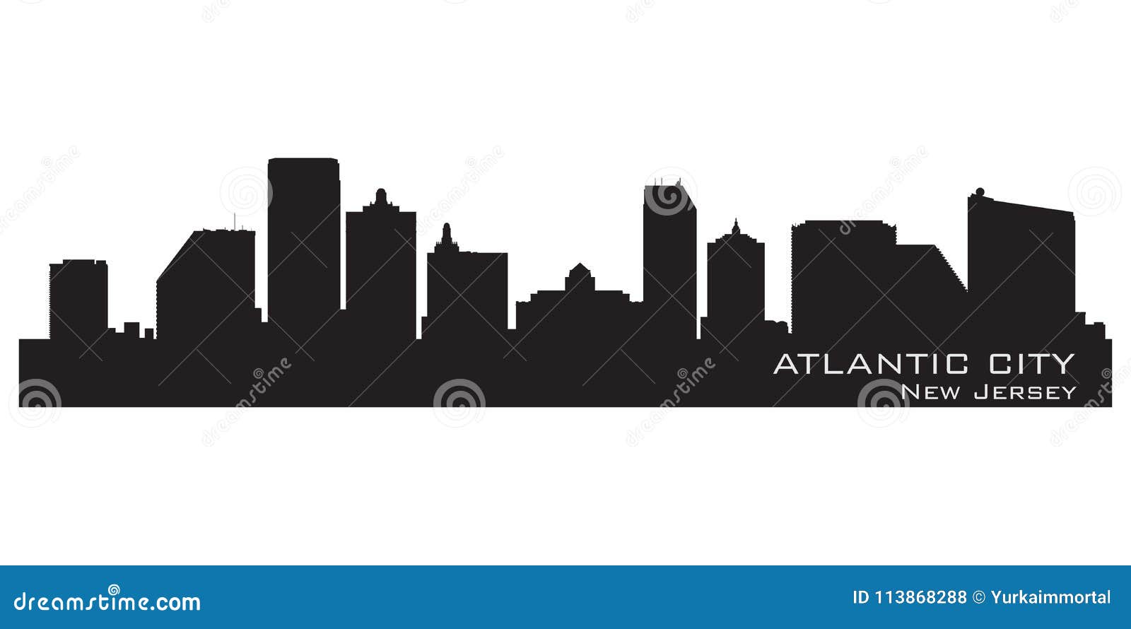 atlantic city, new jersey skyline. detailed silhouette.