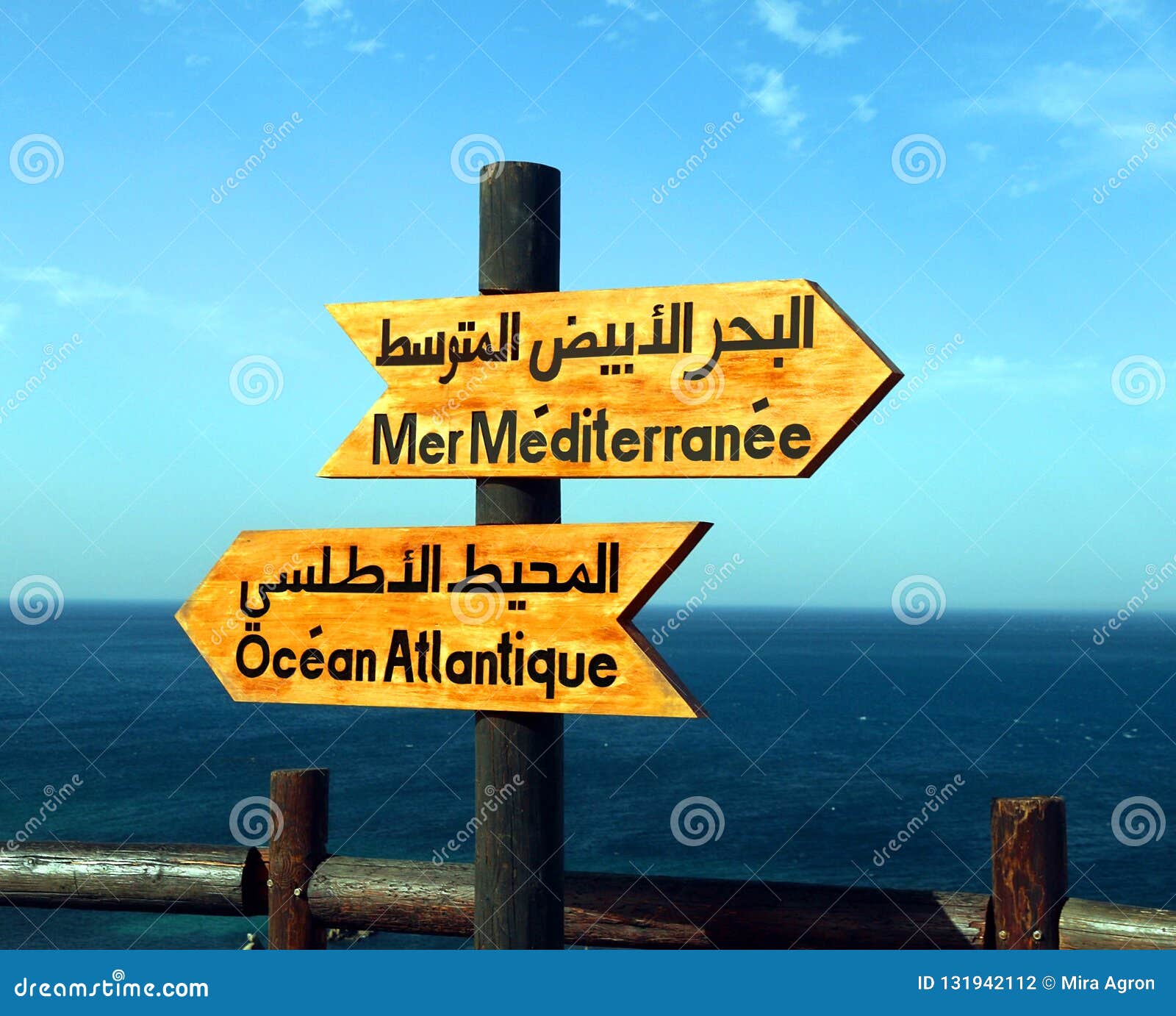 Atlantic Ocean and Mediterranean Sea Directional Sign Stock Photo - Image of water, arrow: 131942112