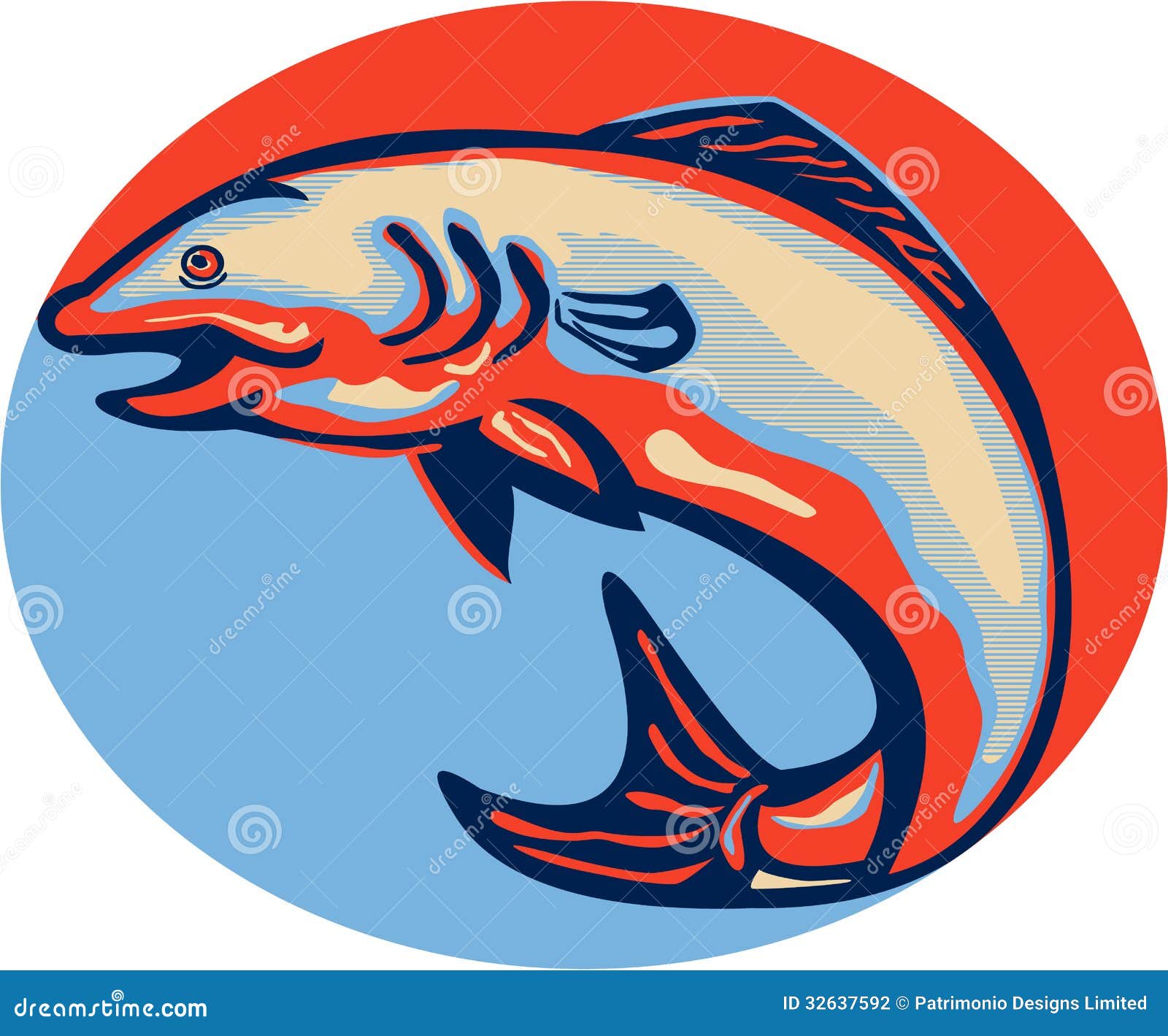 Atlantic Salmon Fish Jumping Retro Stock Vector Illustration of