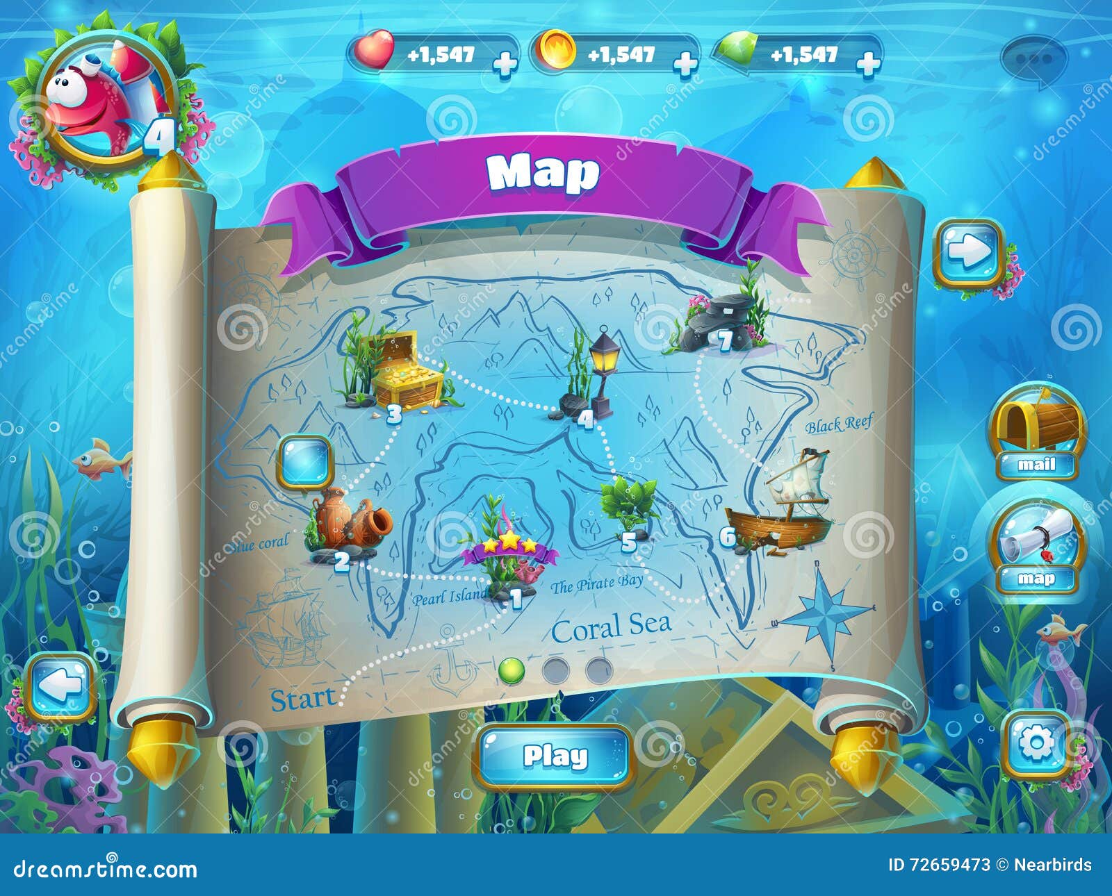 atlantis ruins with fish rocket - level game map