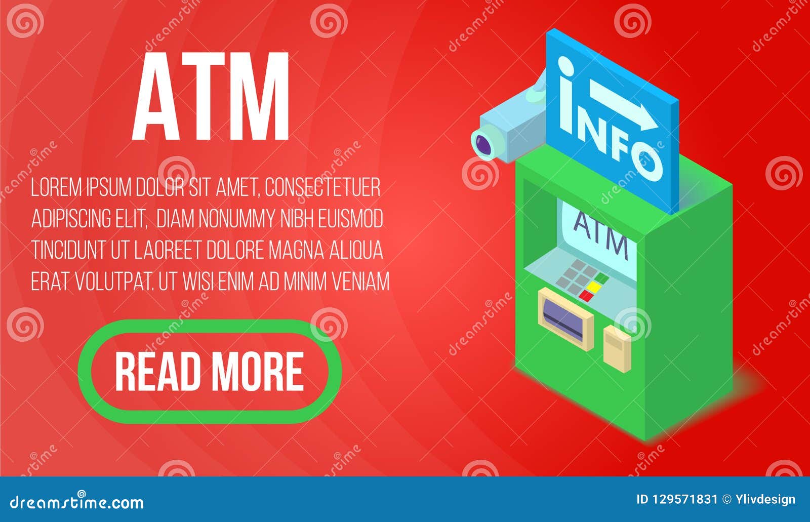 ATM Concept Banner, Isometric Style Stock Vector Illustration of