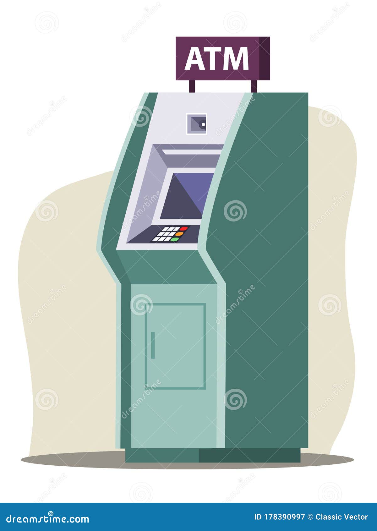 Atm Vector Illustration Automated Teller Machine Isolated Cartoon