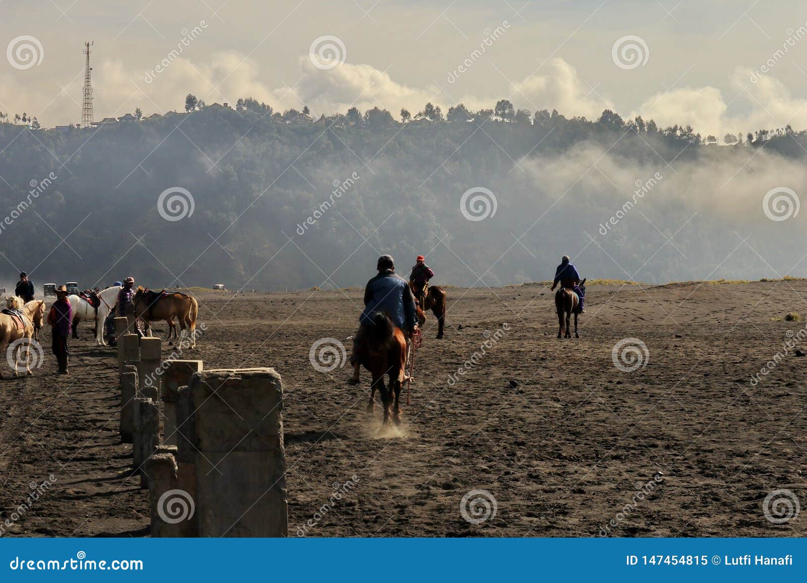 The Atmosphere Of The Bromo Mountains In The Morning, Which Is Cold And