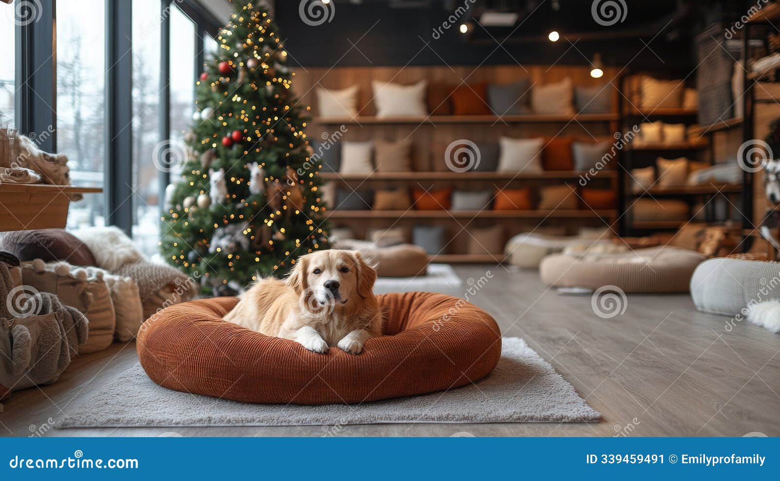 https://thumbs.dreamstime.com/z/atmosphere-festive-beautifully-decorated-christmas-tree-cozy-pet-beds-arranged-around-creating-welcoming-339459491.jpg?ct=jpeg