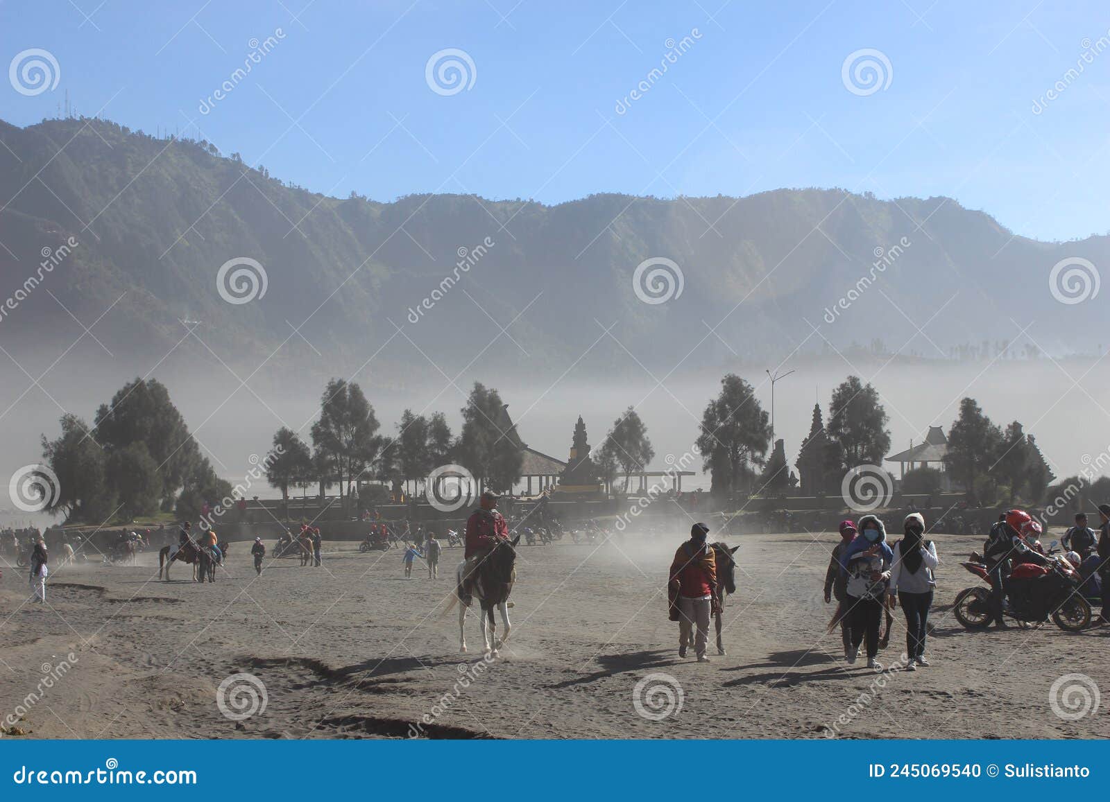 The Atmosphere in the Sea of Sand of Mount Bromo in the Bromo Tengger