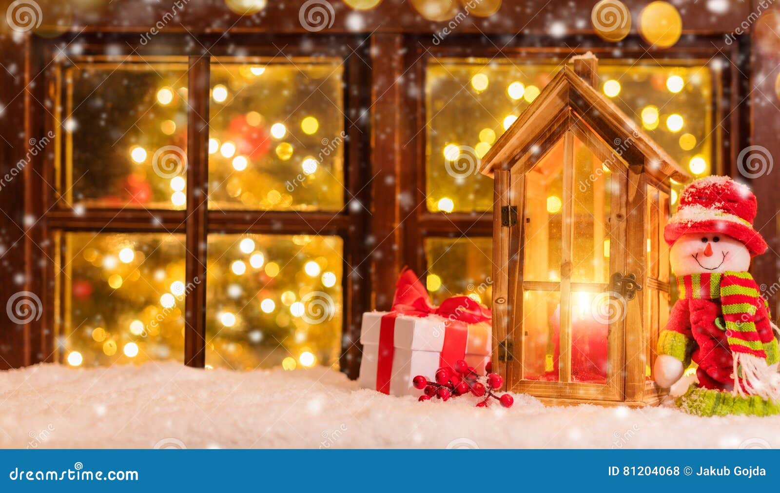 Atmospheric Christmas Window Sill with Decoration Stock Photo Image