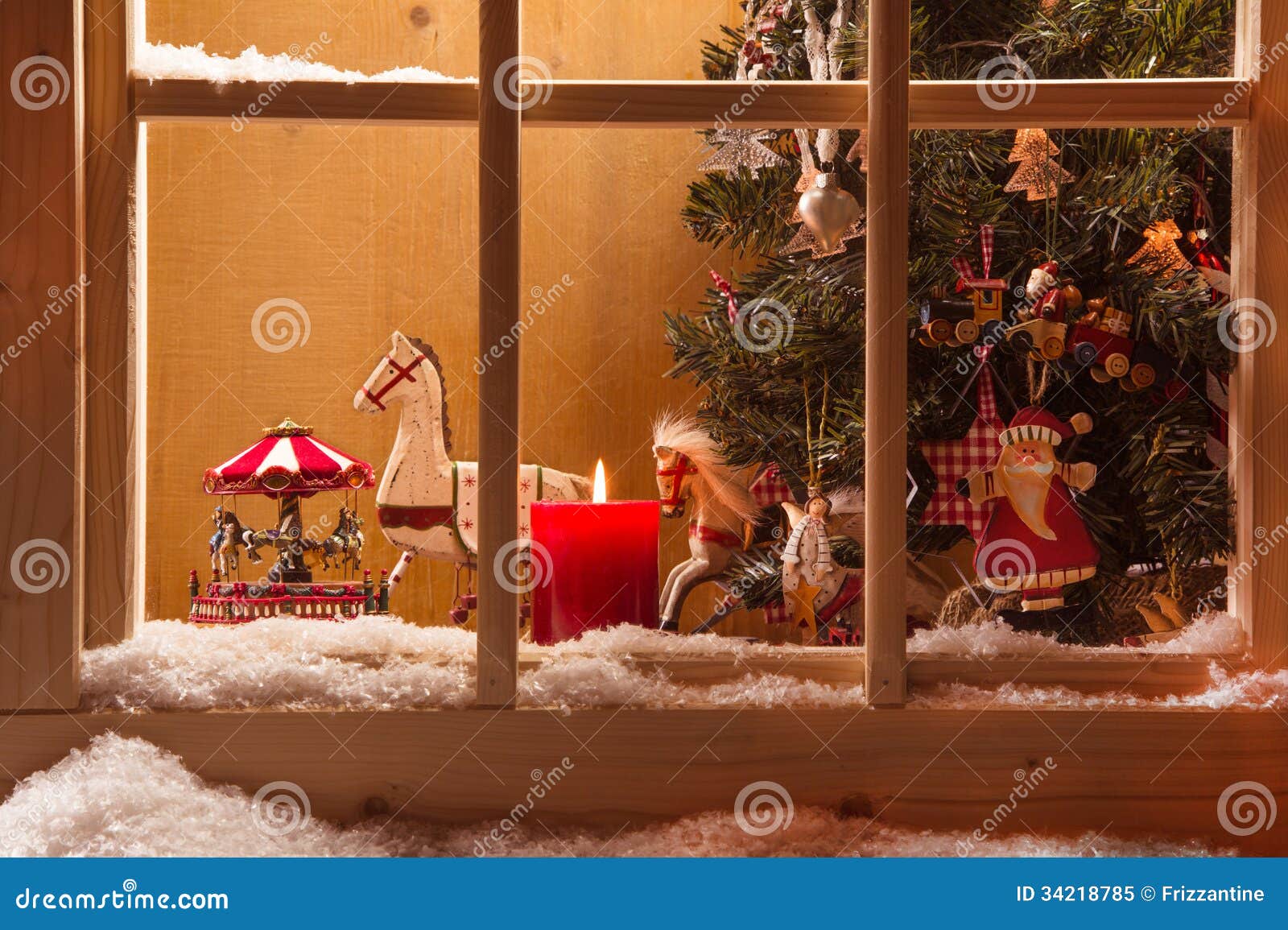 Atmospheric Christmas Window Sill Decoration:snow,tre E 