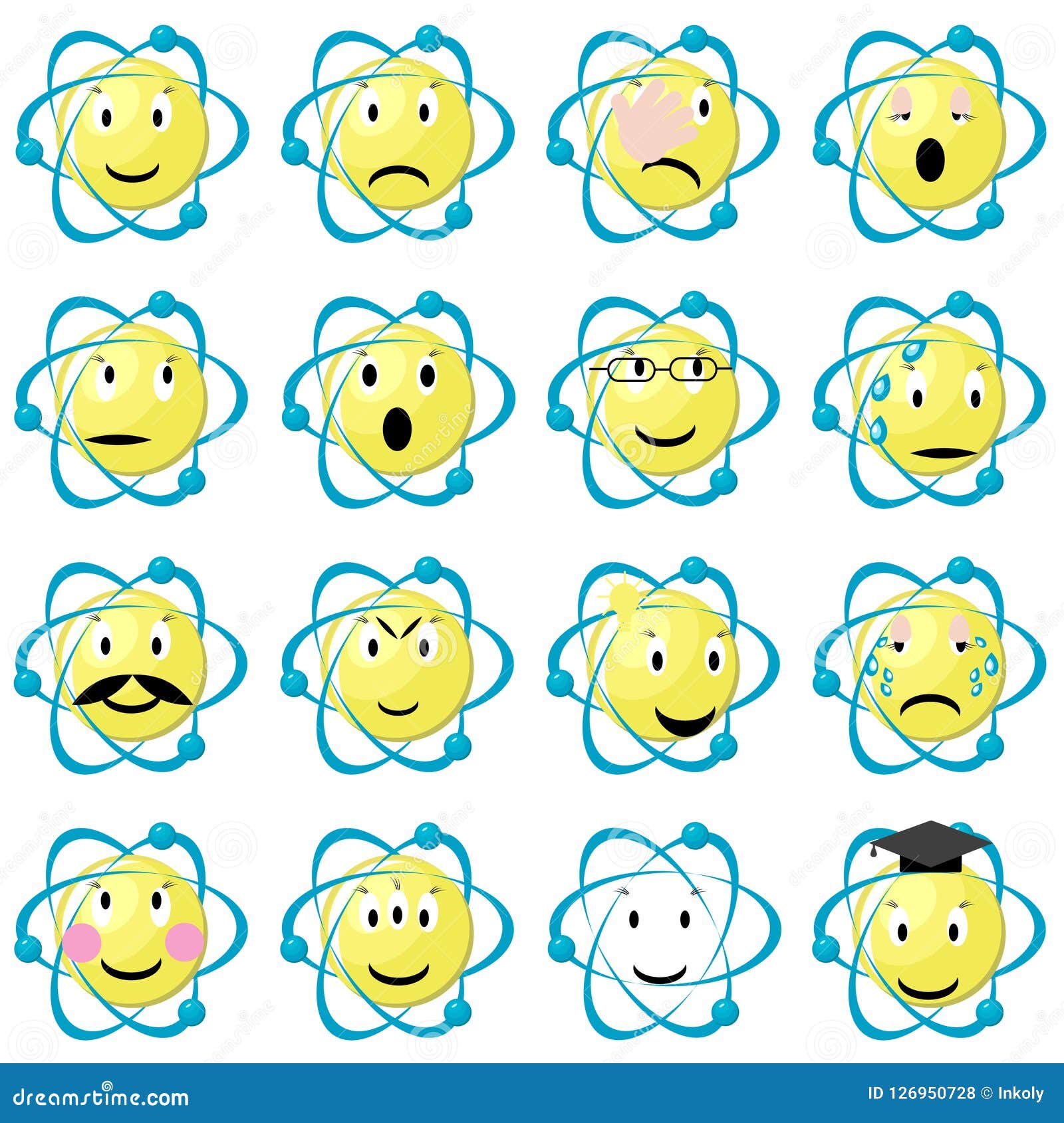 Atom emoticons icons set stock vector Illustration of 