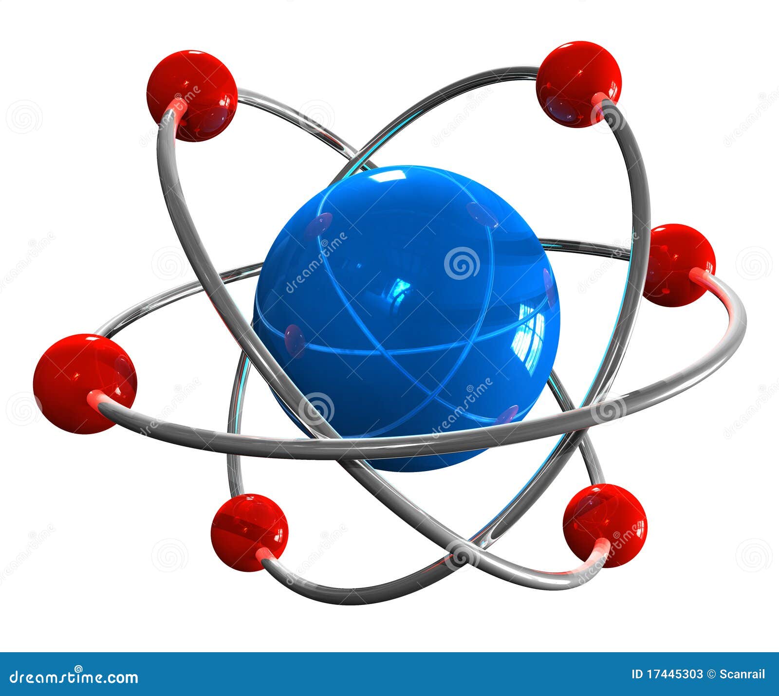 3D model of atom isolated over white background.