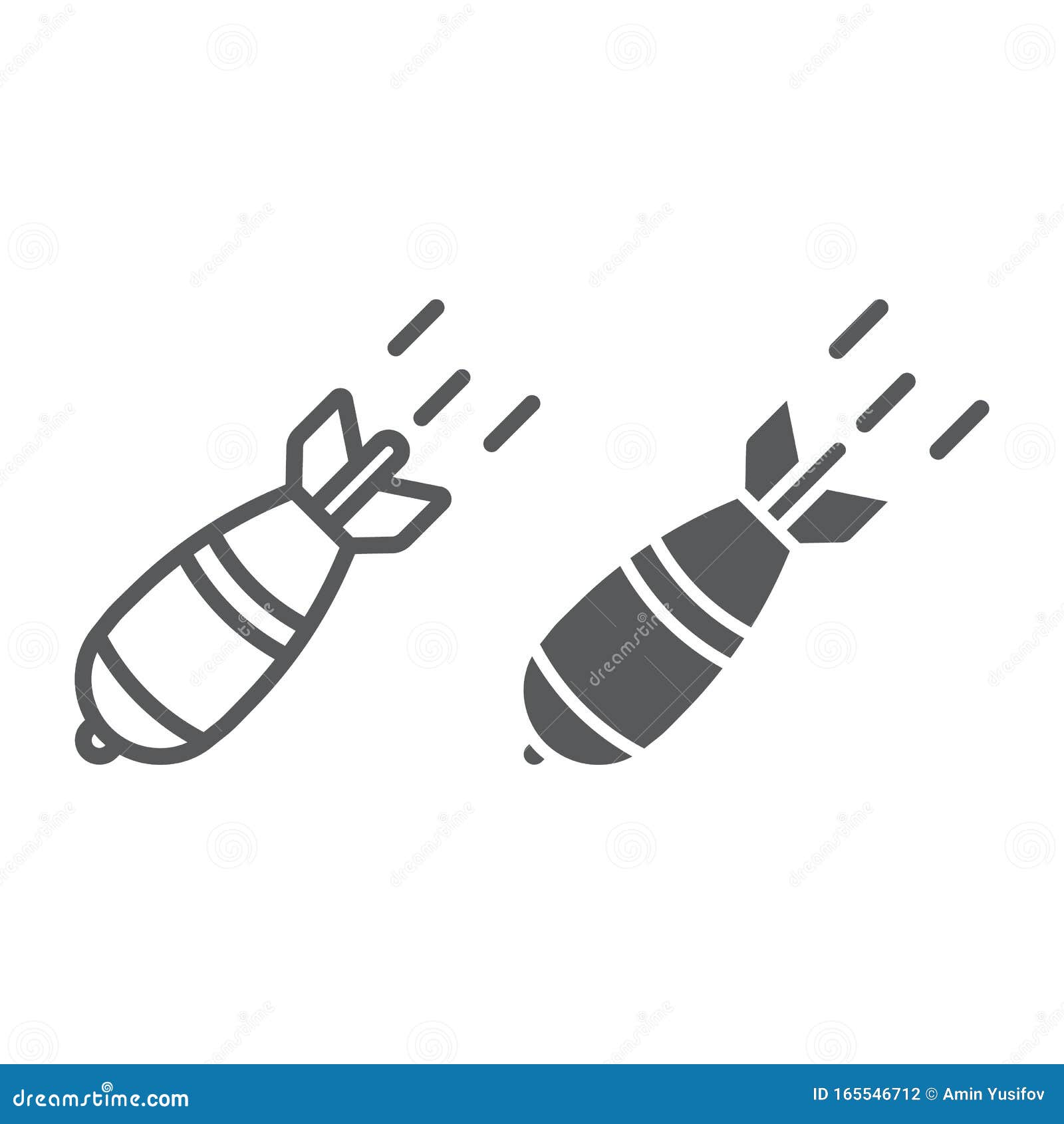 Atomic Bomb Line and Glyph Icon, Army and Military, Rocket Bomb Sign