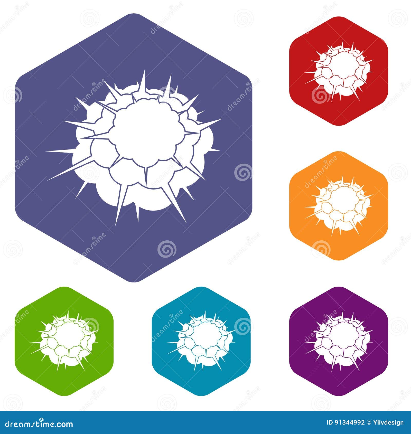 atomic explosion icons set hexagon