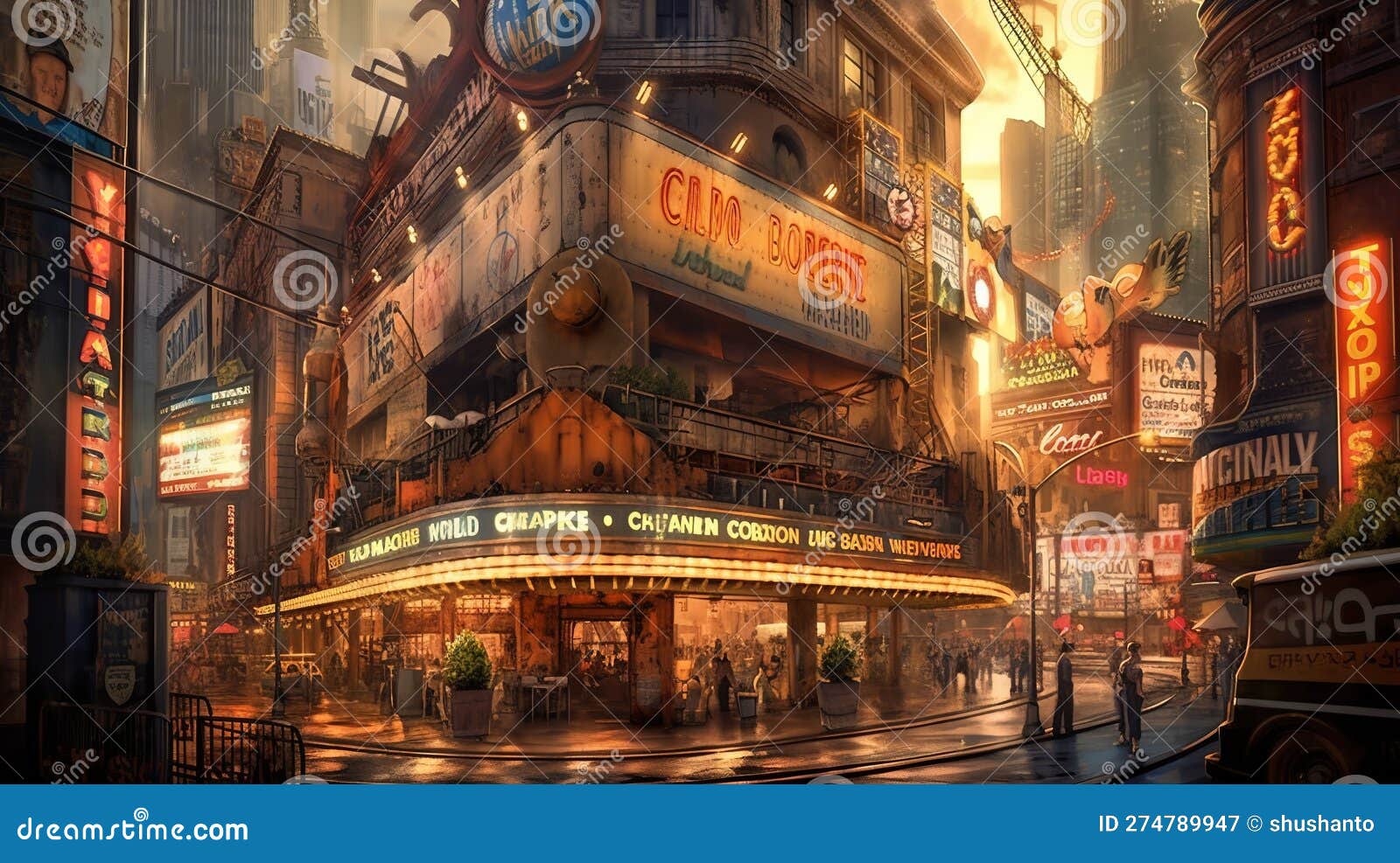 amazing wondrous enchanting atompunk town square at duak
