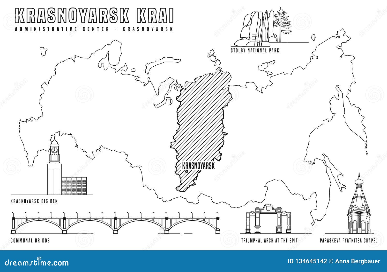 Atracciones Principales De Krasnoyarsk Ilustración del Vector