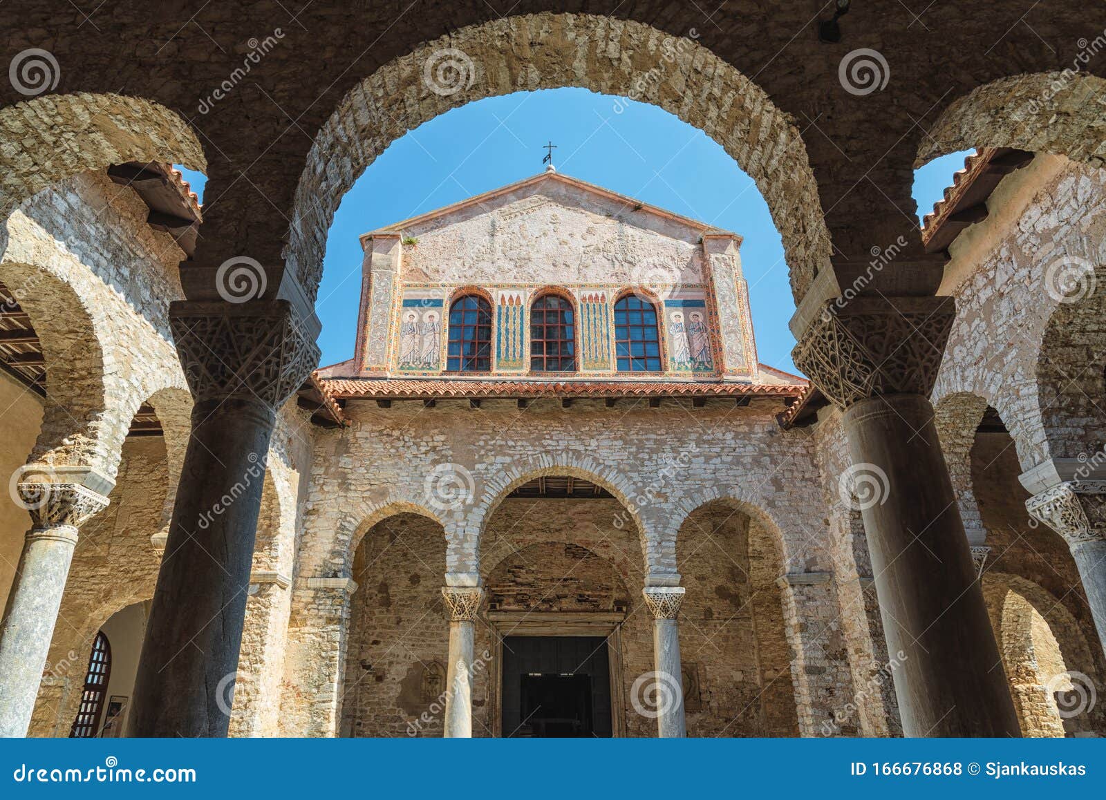 atrium of the euphrasian basilica in porec, unesco world heritage site, croatia