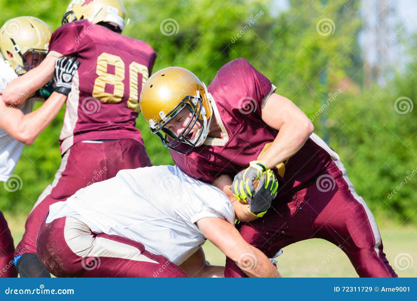 Attack at American Football Game Being Blocked Stock Image Image of