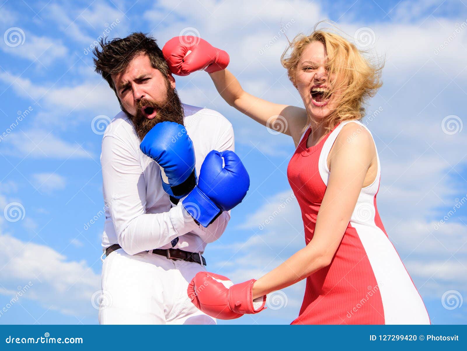 Attack is Best Defence. Couple in Love Fighting. Defend Your Opinion in ...